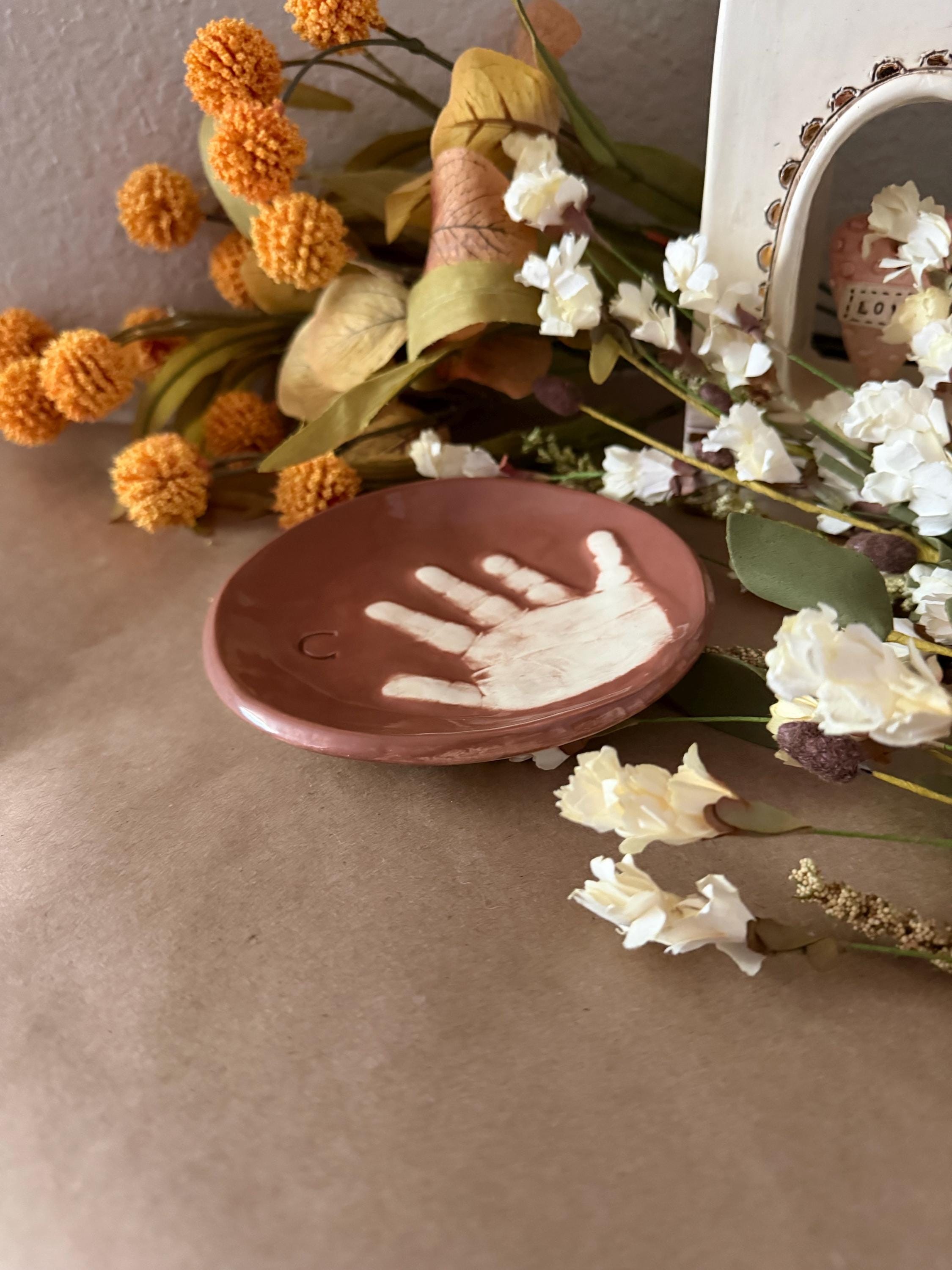 Ceramic Handprint Keepsake Jewelry Dish, Baby Handprint Organizer, view 15