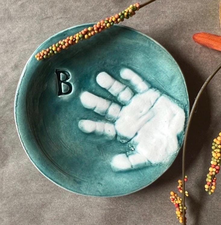Ceramic Handprint Keepsake Jewelry Dish, Baby Handprint Organizer, view 18
