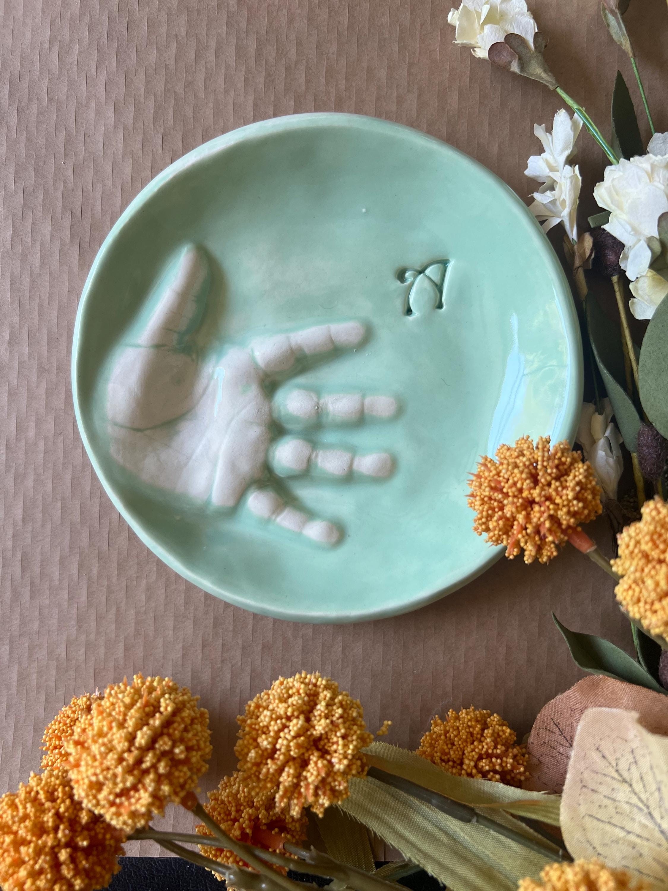 Ceramic Handprint Keepsake Jewelry Dish, Baby Handprint Organizer, view 2