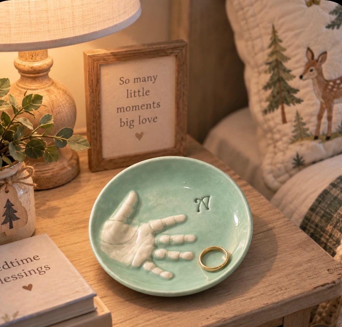 Ceramic Handprint Keepsake Jewelry Dish, Baby Handprint Organizer, view 5