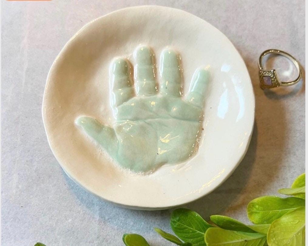 Ceramic Handprint Keepsake Jewelry Dish, Baby Handprint Organizer, view 8