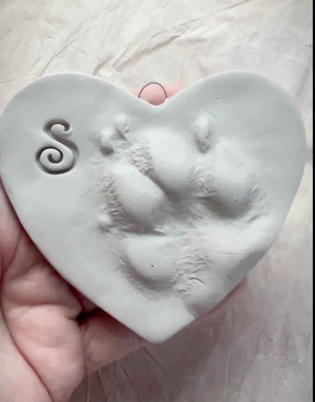 Small Ceramic Paw Print Heart Ornament, Custom Dog Keepsake, Puppy Memorial Gift, view 2