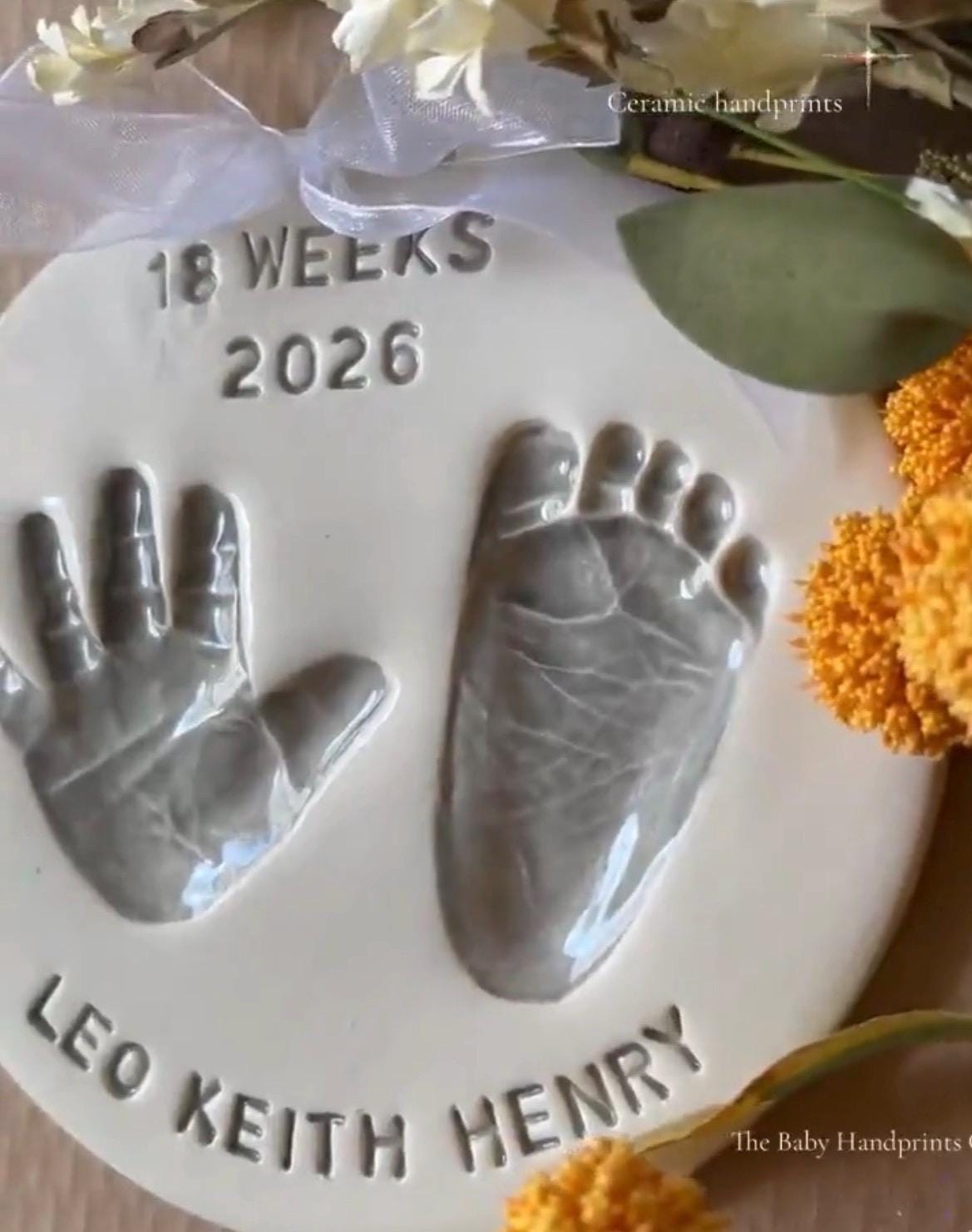 Custom Ceramic Footprint Keepsake, Baby Handprint Imprint, Newborn Memory Art, view 11