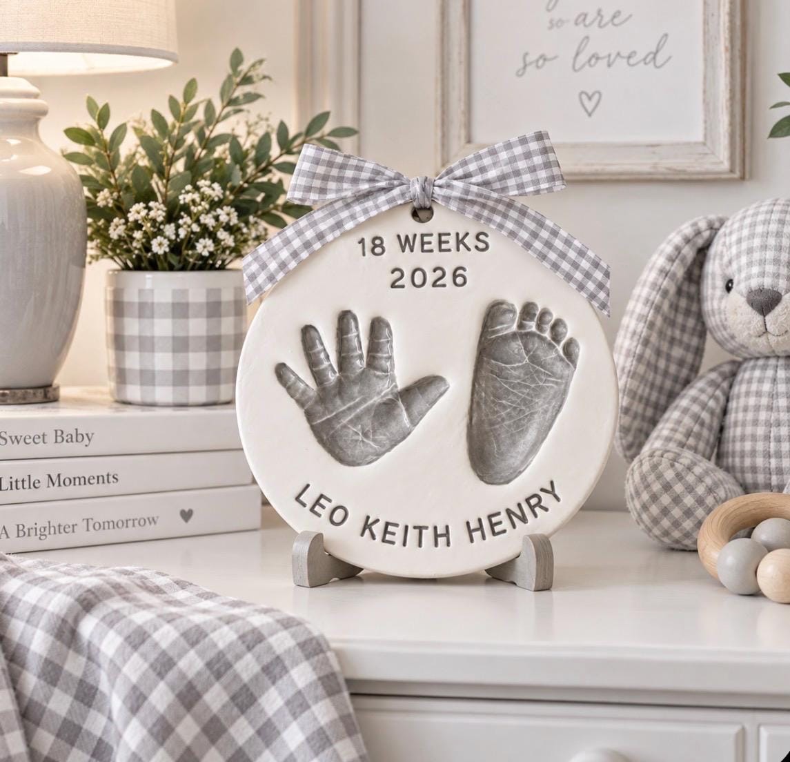 Custom Ceramic Footprint Keepsake, Baby Handprint Imprint, Newborn Memory Art, view 2