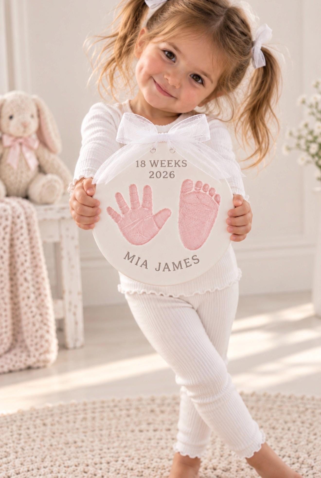 Custom Ceramic Footprint Keepsake, Baby Handprint Imprint, Newborn Memory Art, view 20