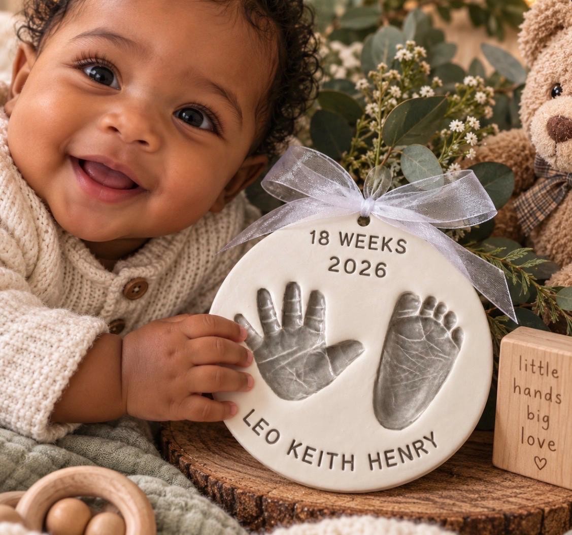 Custom Ceramic Footprint Keepsake, Baby Handprint Imprint, Newborn Memory Art, view 3