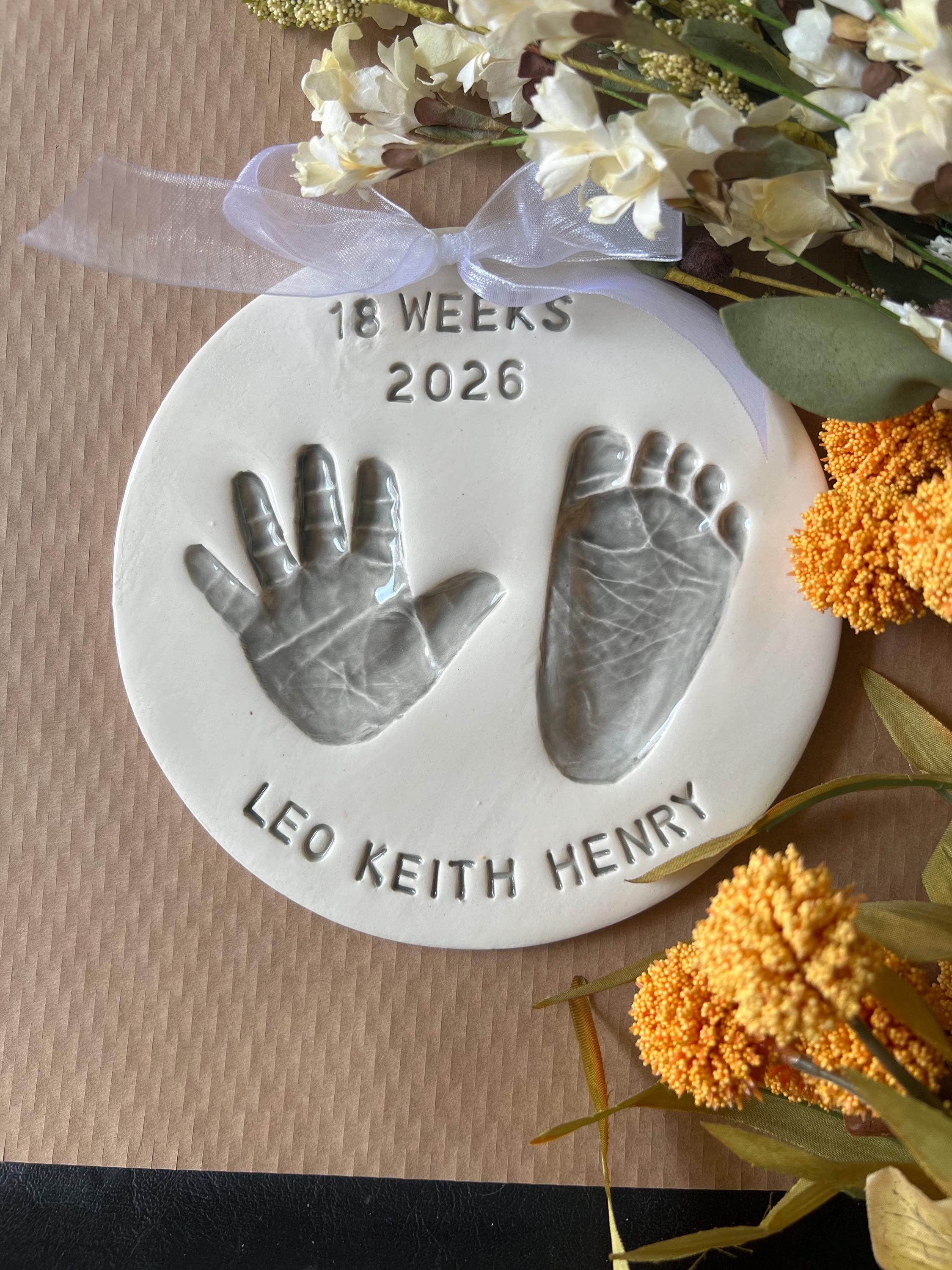 Custom Ceramic Footprint Keepsake, Baby Handprint Imprint, Newborn Memory Art, view 4