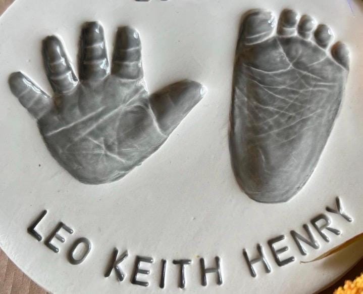 Custom Ceramic Footprint Keepsake, Baby Handprint Imprint, Newborn Memory Art, view 5