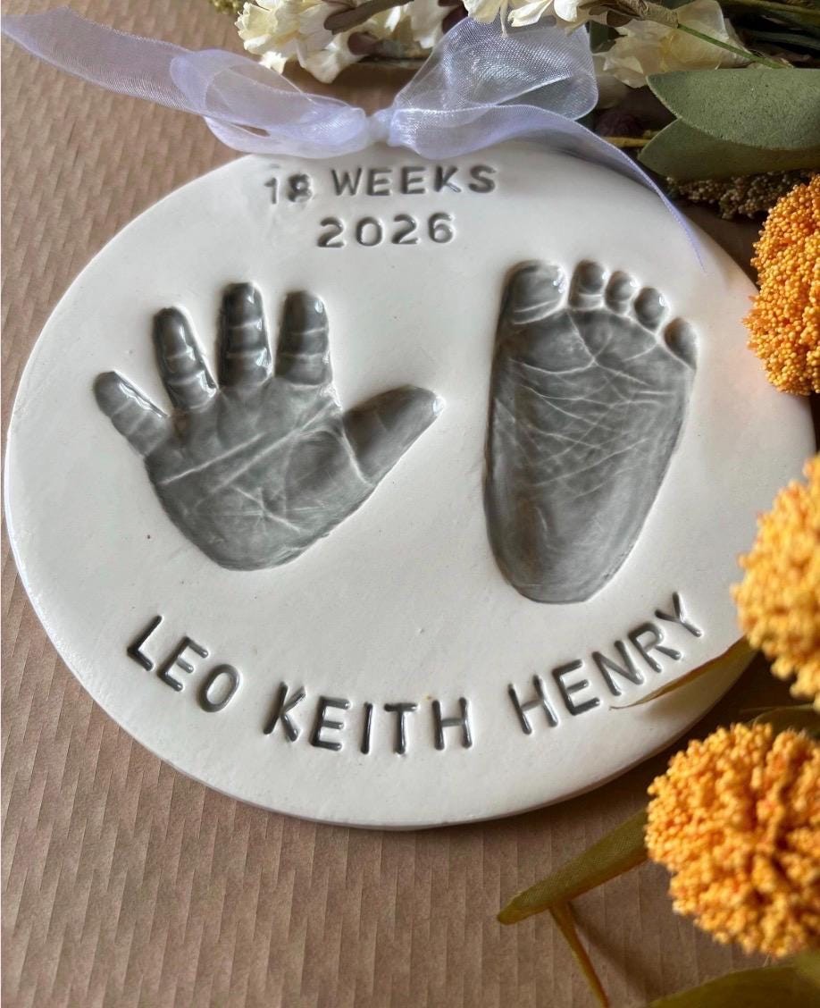 Custom Ceramic Footprint Keepsake, Baby Handprint Imprint, Newborn Memory Art, view 7
