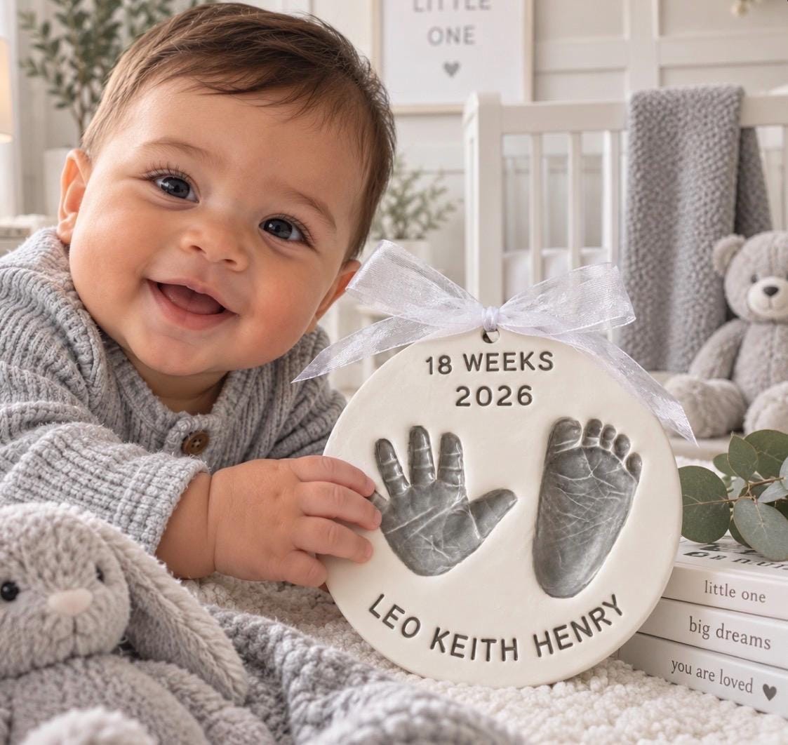 Custom Ceramic Footprint Keepsake, Baby Handprint Imprint, Newborn Memory Art, view 8