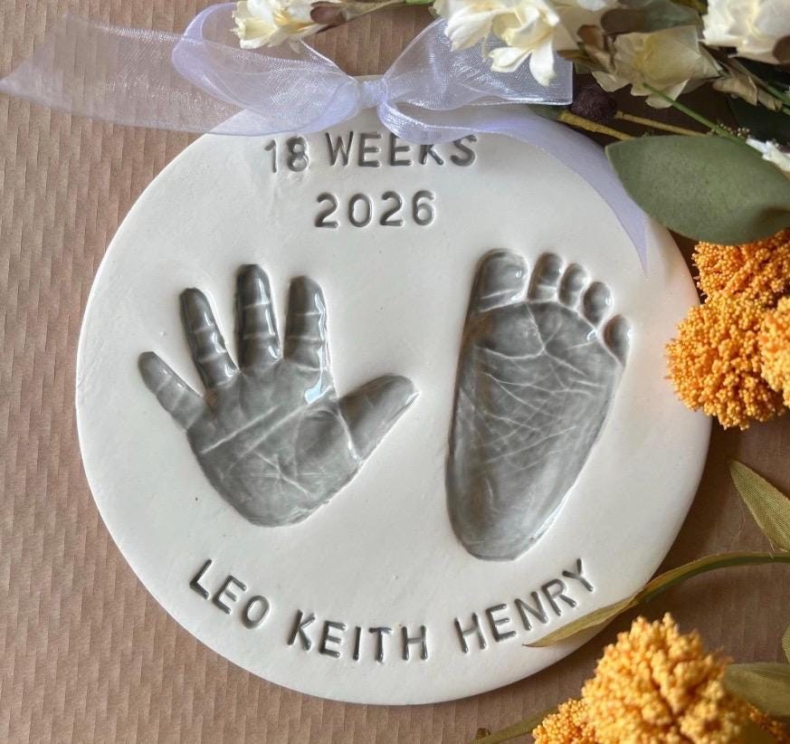 Custom Ceramic Footprint Keepsake, Baby Handprint Imprint, Newborn Memory Art, view 9