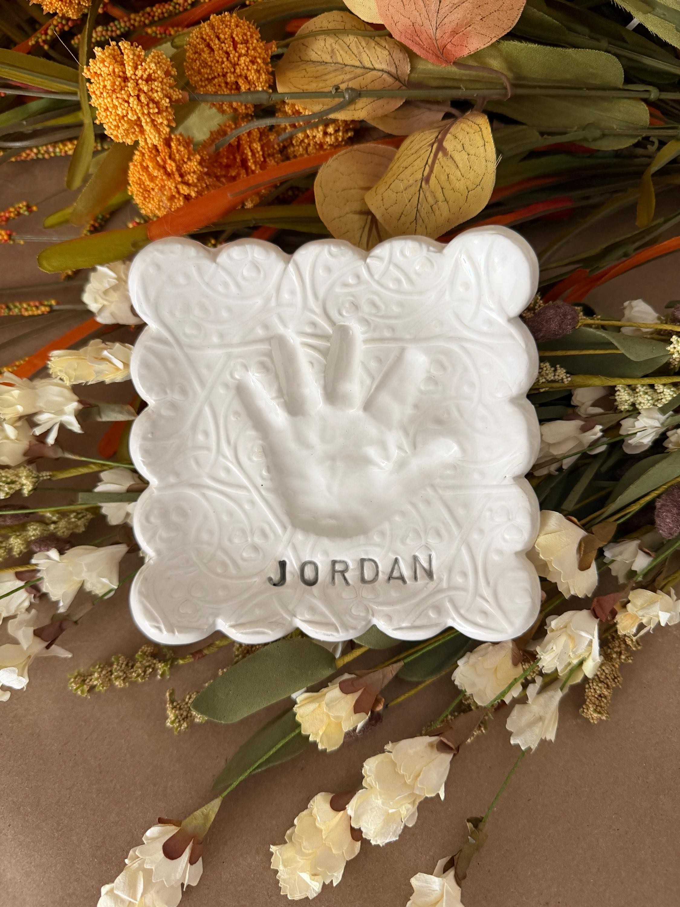 Custom Ceramic Handprint Keepsake Plate, Baby Handprint Dish, Heirloom Gift