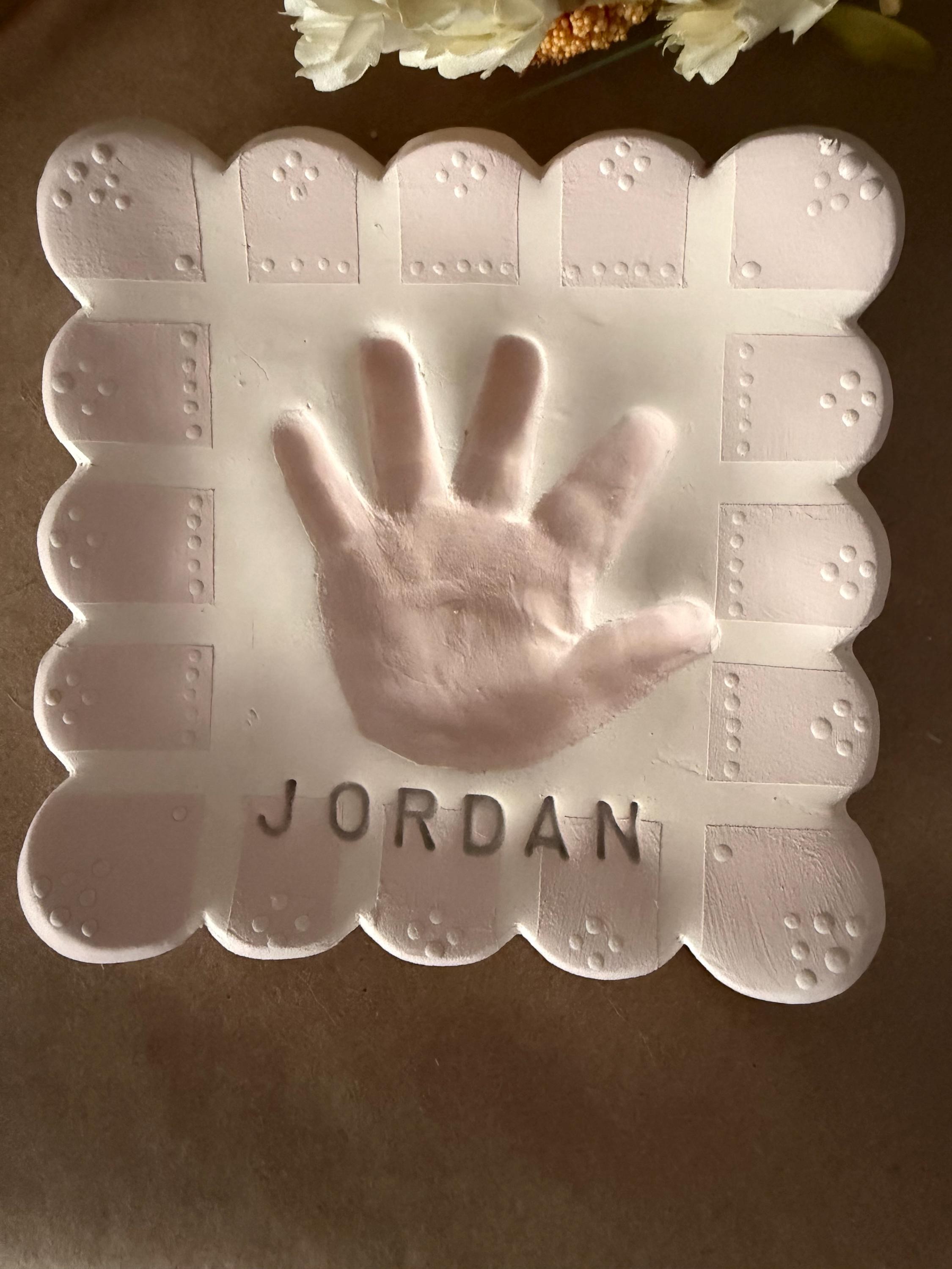 Custom Ceramic Handprint Keepsake Plate, Baby Handprint Dish, Heirloom Gift, view 14