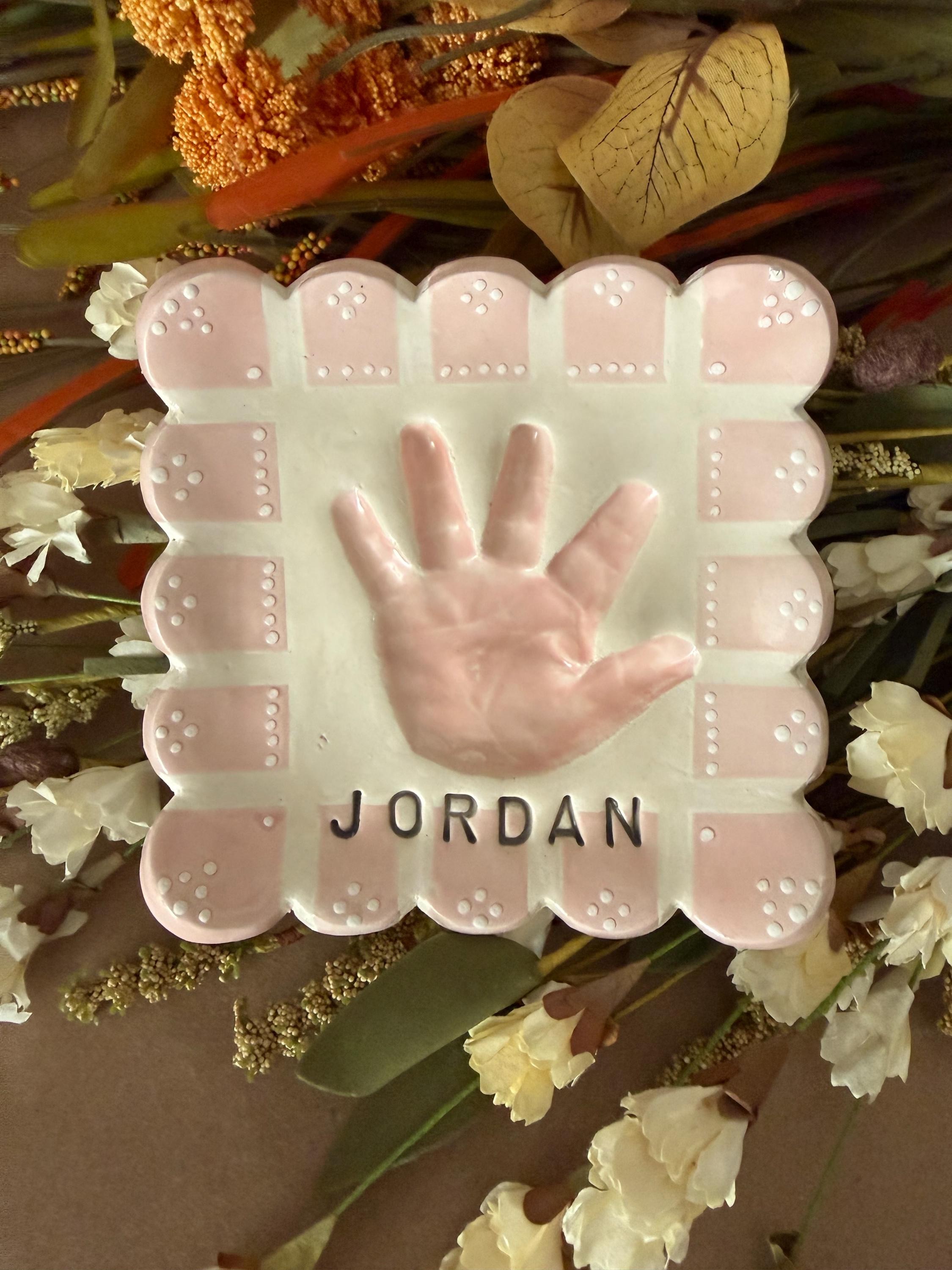 Custom Ceramic Handprint Keepsake Plate, Baby Handprint Dish, Heirloom Gift, view 2