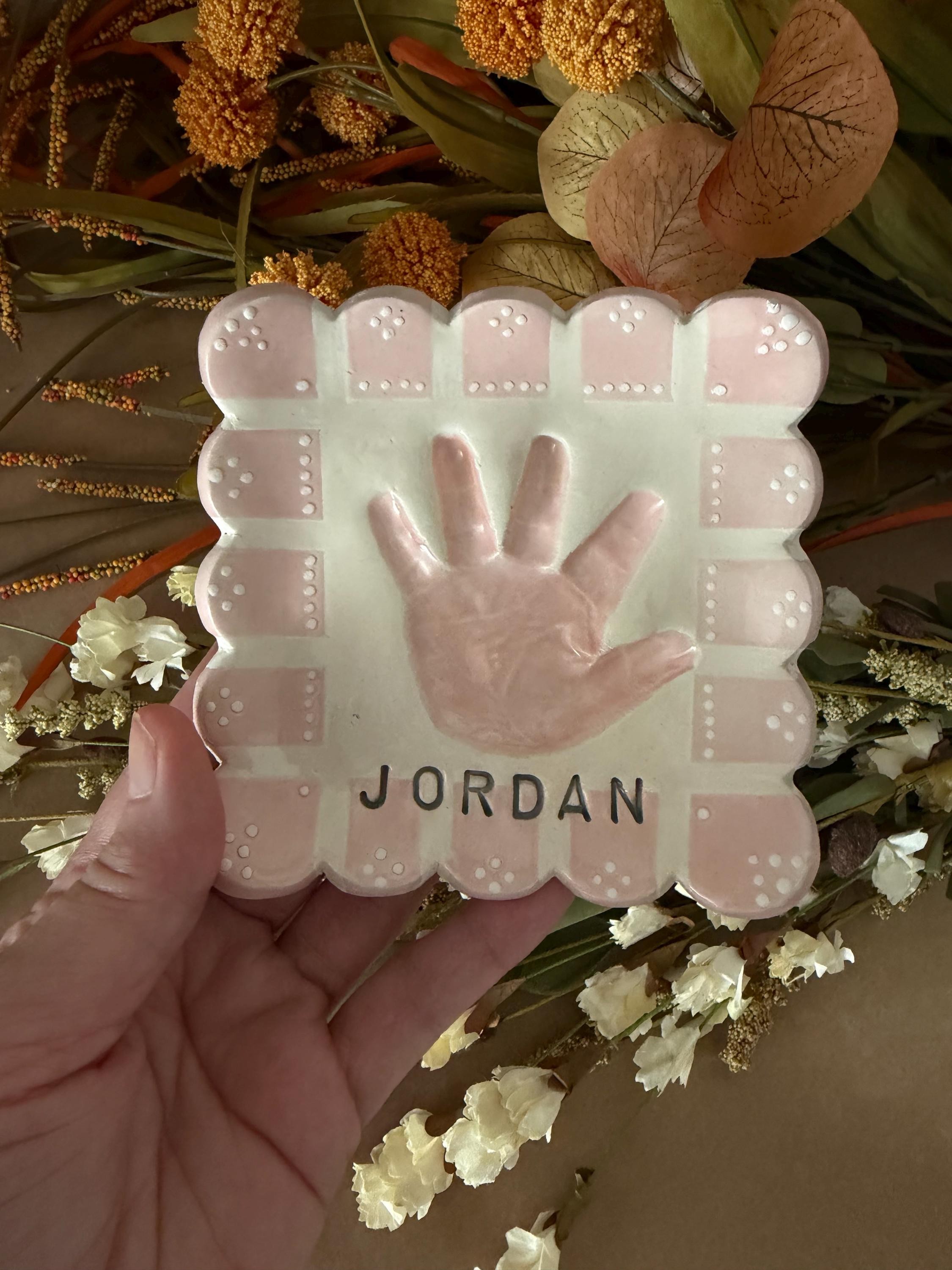 Custom Ceramic Handprint Keepsake Plate, Baby Handprint Dish, Heirloom Gift, view 4