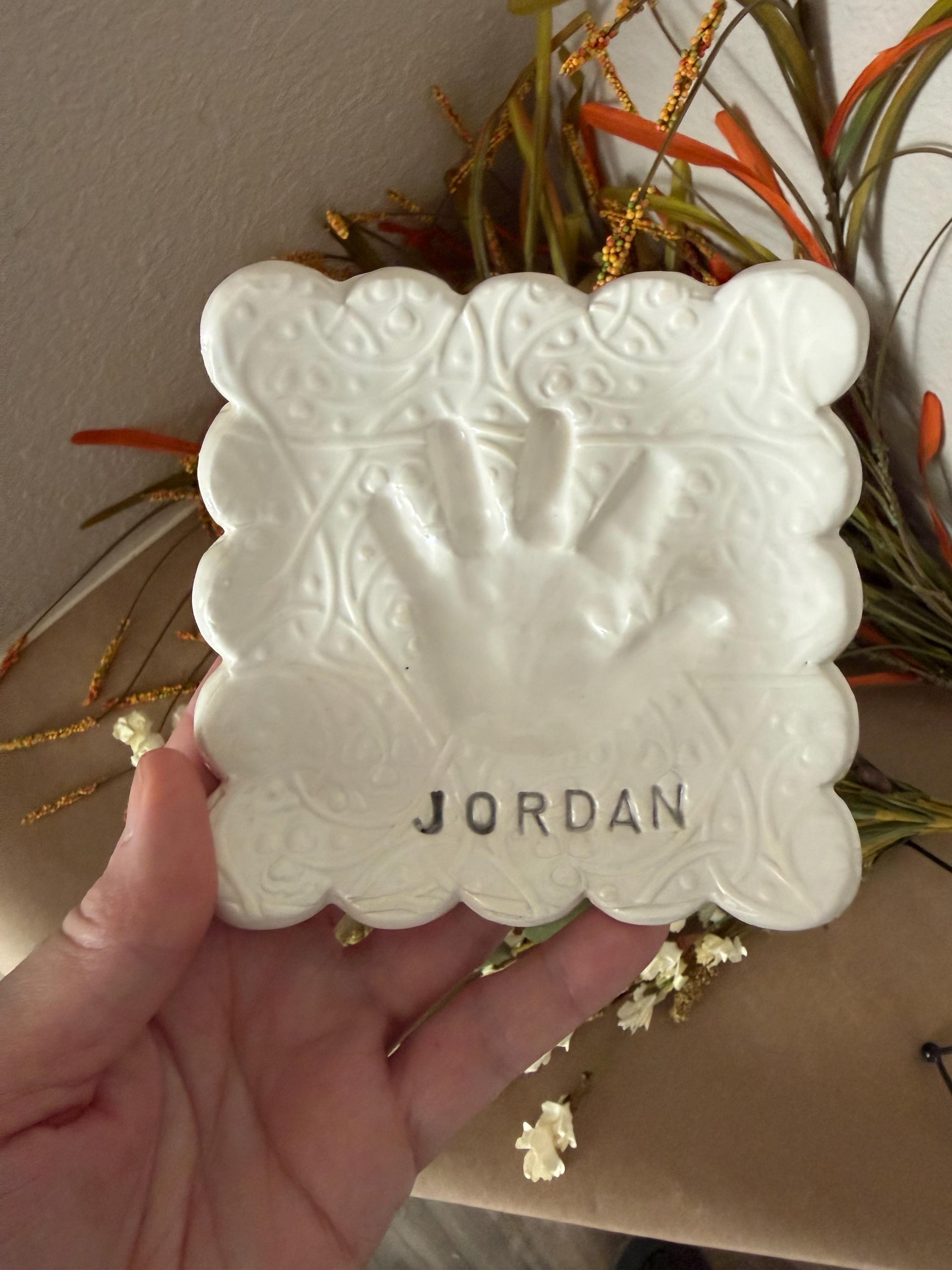 Custom Ceramic Handprint Keepsake Plate, Baby Handprint Dish, Heirloom Gift, view 5