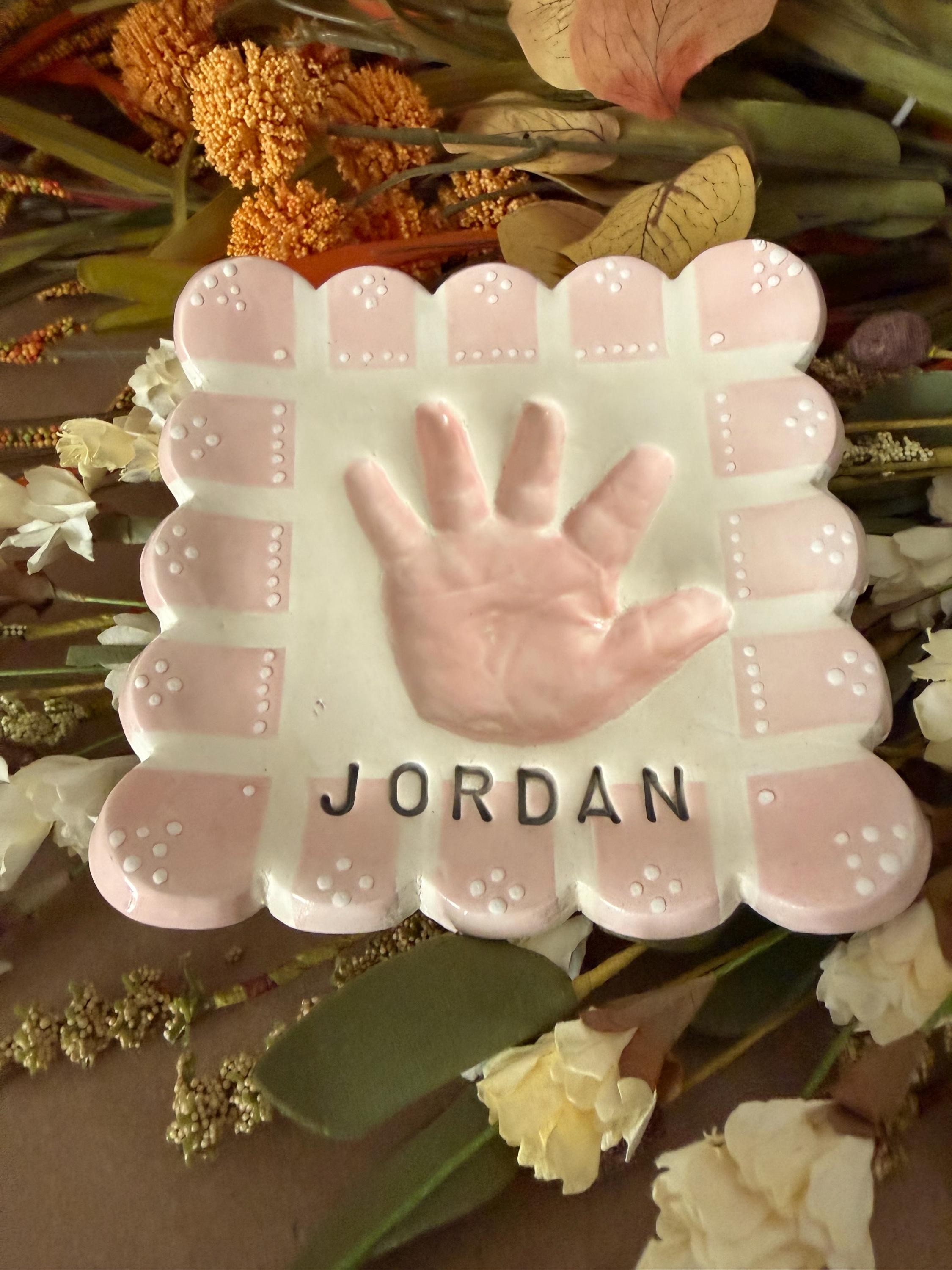 Custom Ceramic Handprint Keepsake Plate, Baby Handprint Dish, Heirloom Gift, view 6