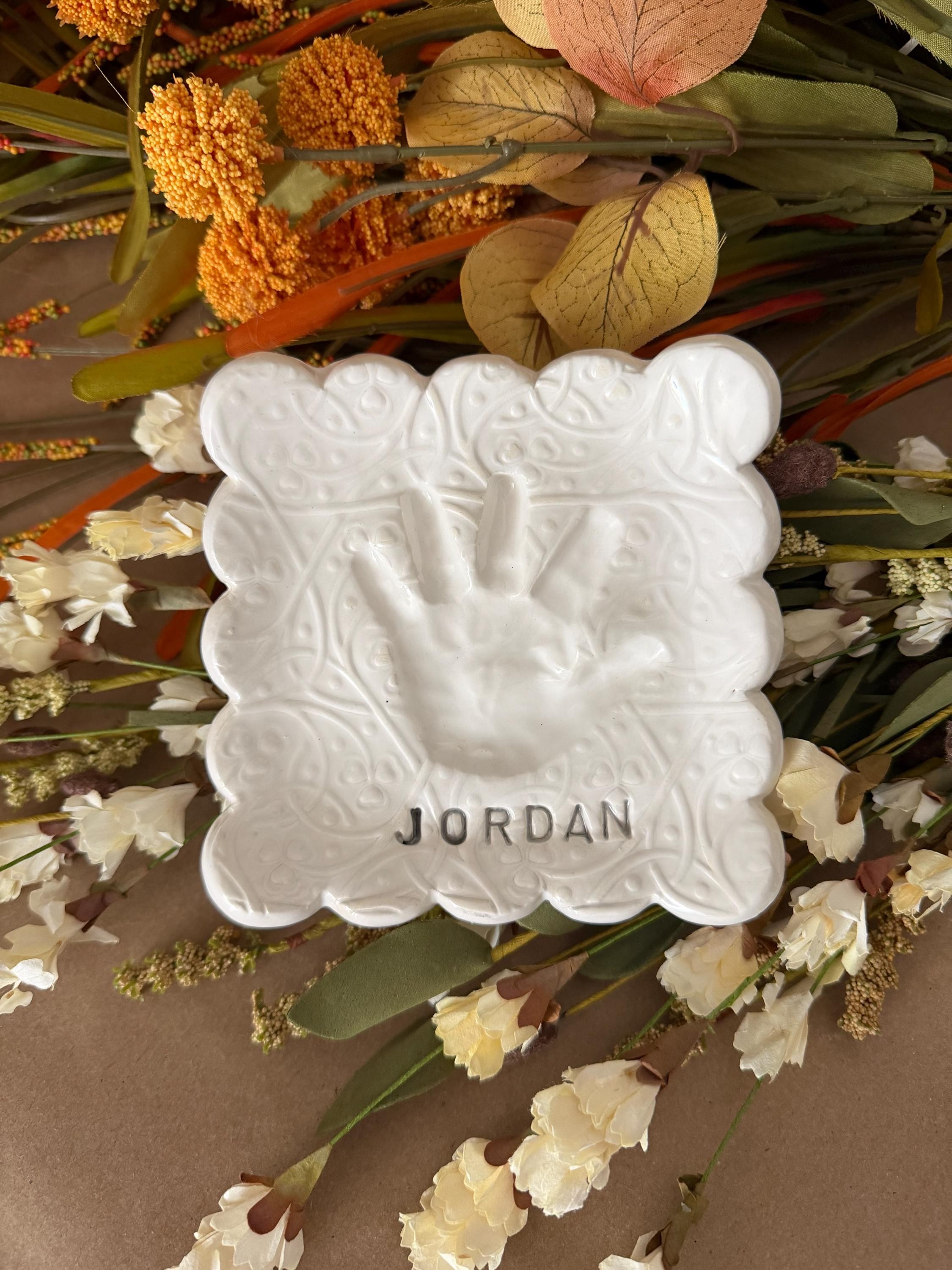 Custom Ceramic Handprint Keepsake Plate, Baby Handprint Dish, Heirloom Gift, view 7