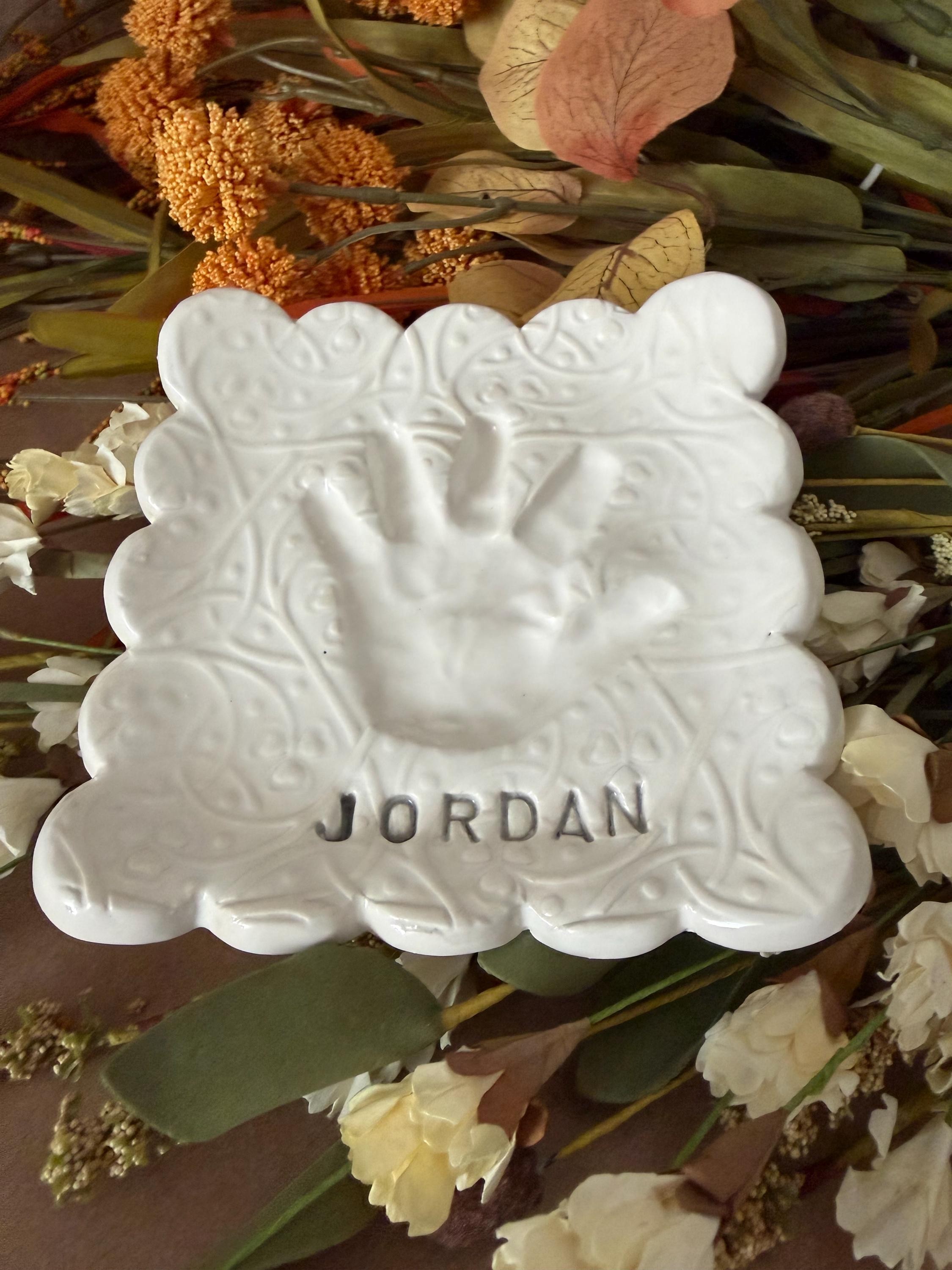 Custom Ceramic Handprint Keepsake Plate, Baby Handprint Dish, Heirloom Gift, view 8