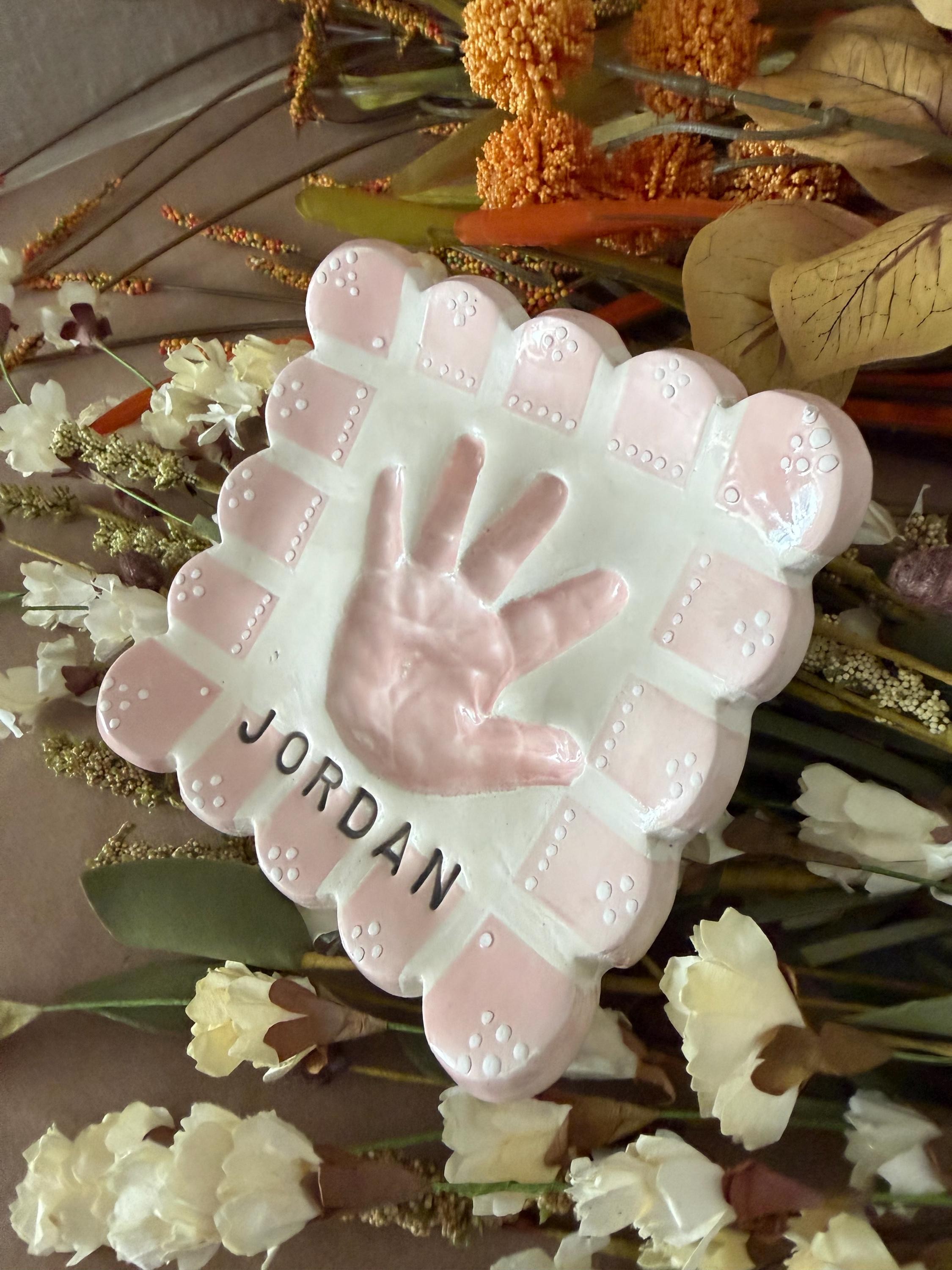 Custom Ceramic Handprint Keepsake Plate, Baby Handprint Dish, Heirloom Gift, view 9