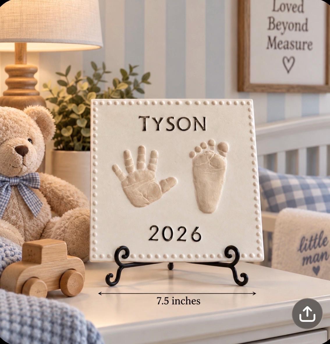 Custom Ceramic Clay Handprint Footprint Keepsake, Baby Gift, Nursery Decor