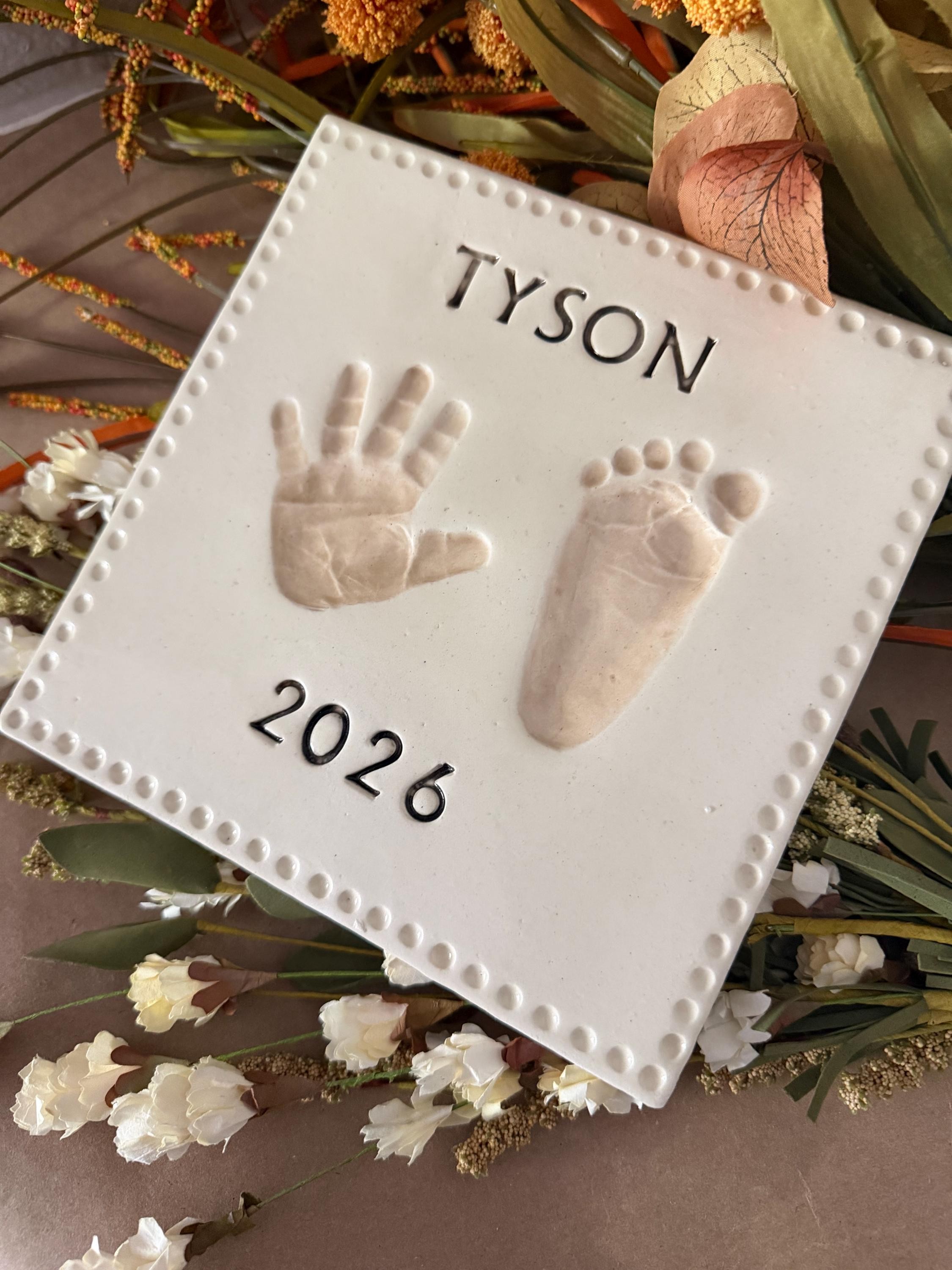 Custom Ceramic Clay Handprint Footprint Keepsake, Baby Gift, Nursery Decor, view 4