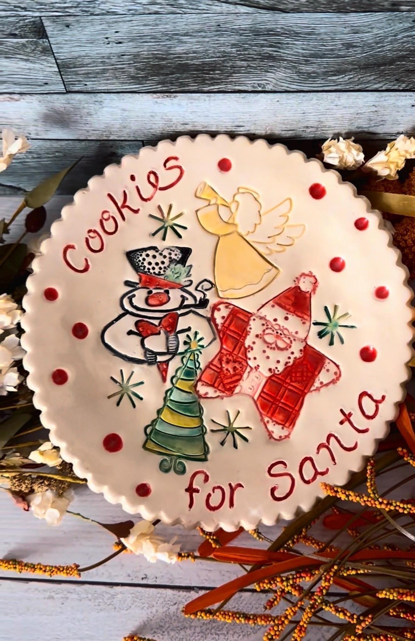 Handmade Ceramic Santa Cookie Plate, Christmas Tradition Keepsake (9" Diameter), view 2
