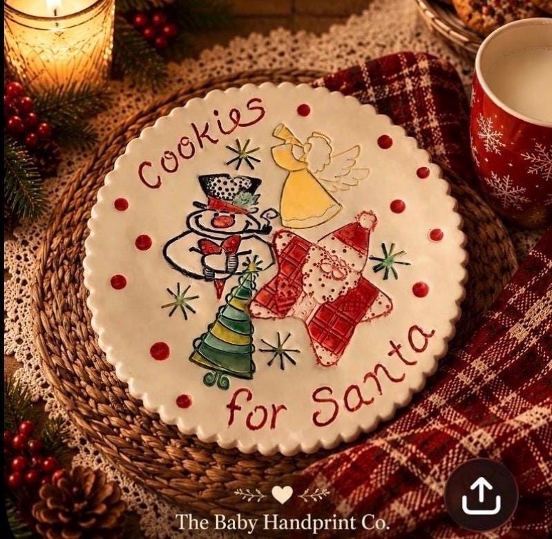 Handmade Ceramic Santa Cookie Plate, Christmas Tradition Keepsake (9" Diameter), view 3