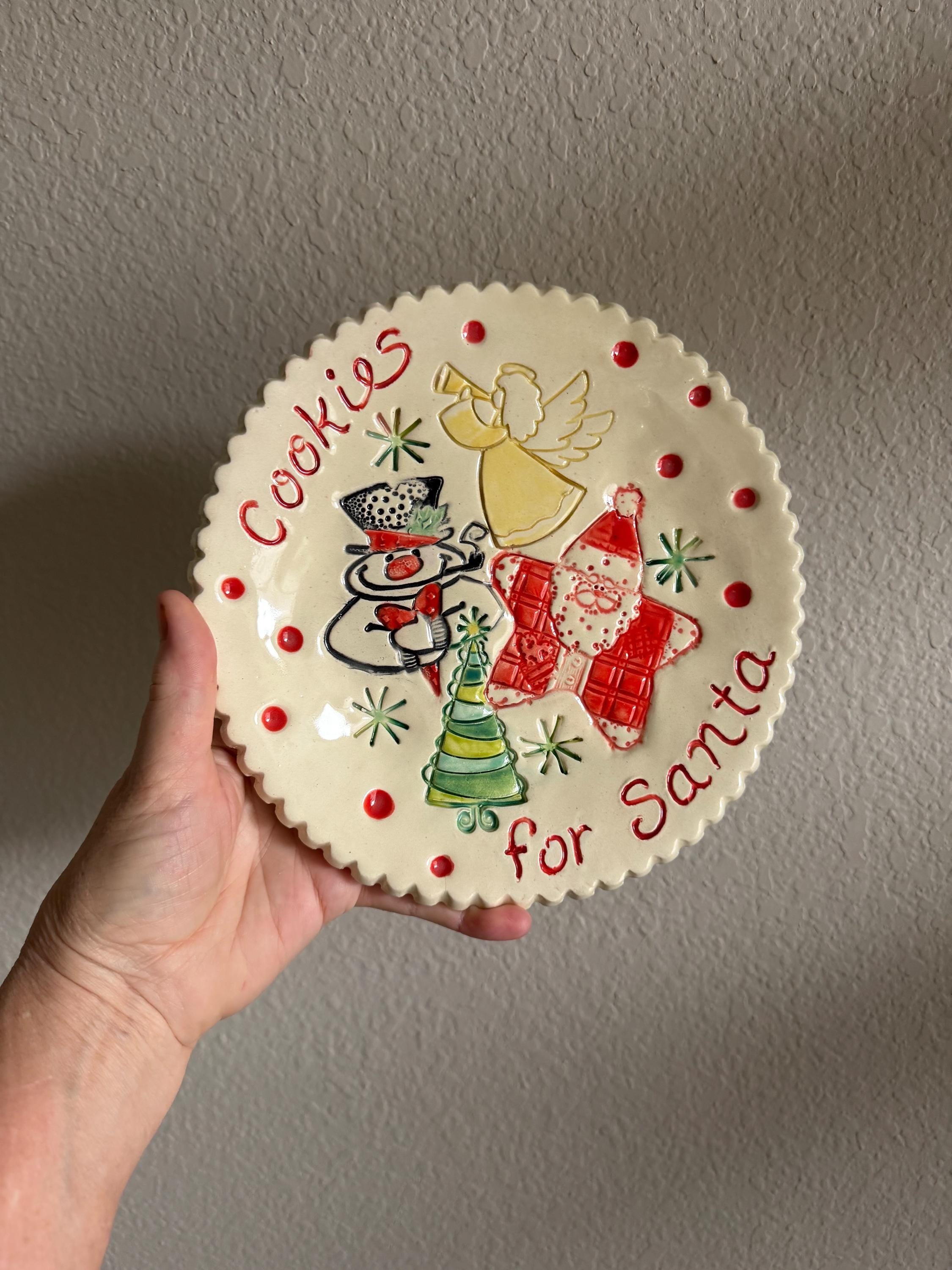 Handmade Ceramic Santa Cookie Plate, Christmas Tradition Keepsake (9" Diameter), view 4