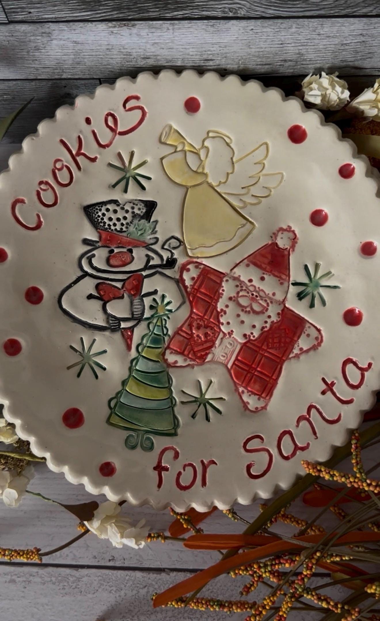 Handmade Ceramic Santa Cookie Plate, Christmas Tradition Keepsake (9" Diameter), view 7