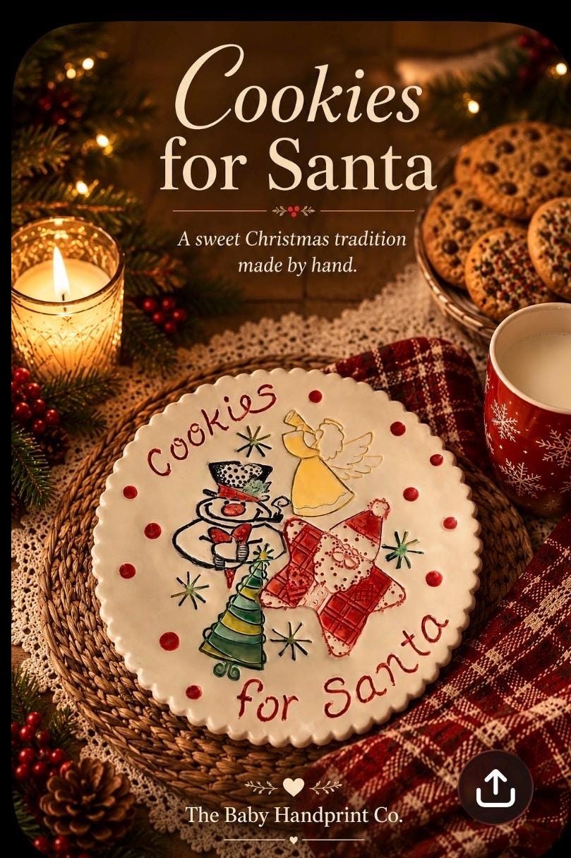 Handmade Ceramic Santa Cookie Plate, Christmas Tradition Keepsake (9" Diameter), view 8