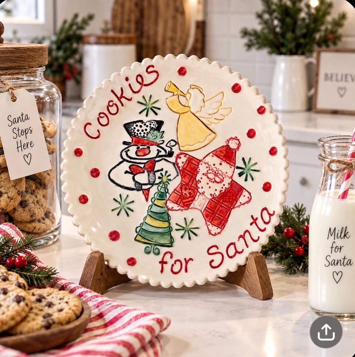 Handmade Ceramic Santa Cookie Plate, Christmas Tradition Keepsake (9" Diameter), view 9