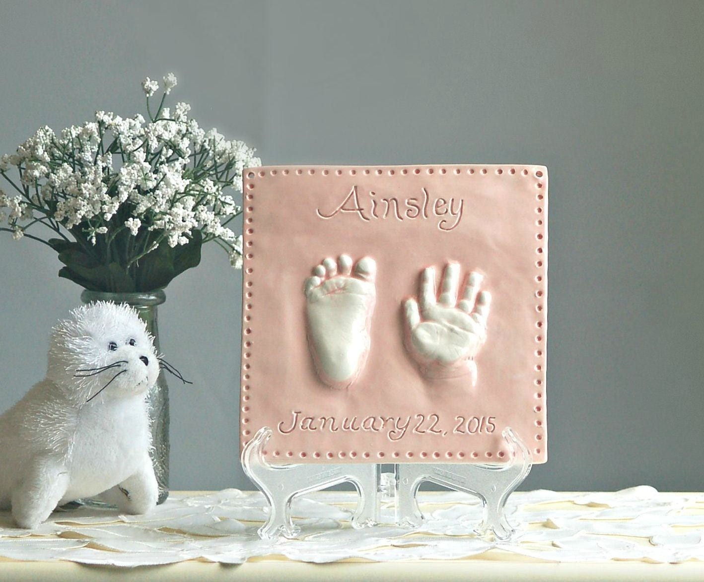 Personalized Baby Keepsake Print - Baby Hand Print Kit - Baby Footprint Mold - Baby Memory Keepsake - Handmade Baby Memento - Hand Print, view 5