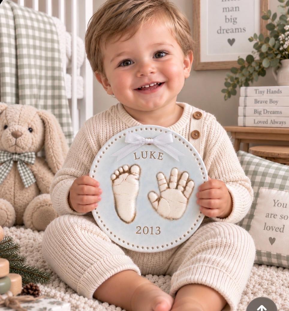 Custom Ceramic Hand and footprint Keepsake, Baby Keepsake , Baby Print Keepsake, Ceramic Handprint Keepsake Art, Keepsake, Newborn Gift, view 2