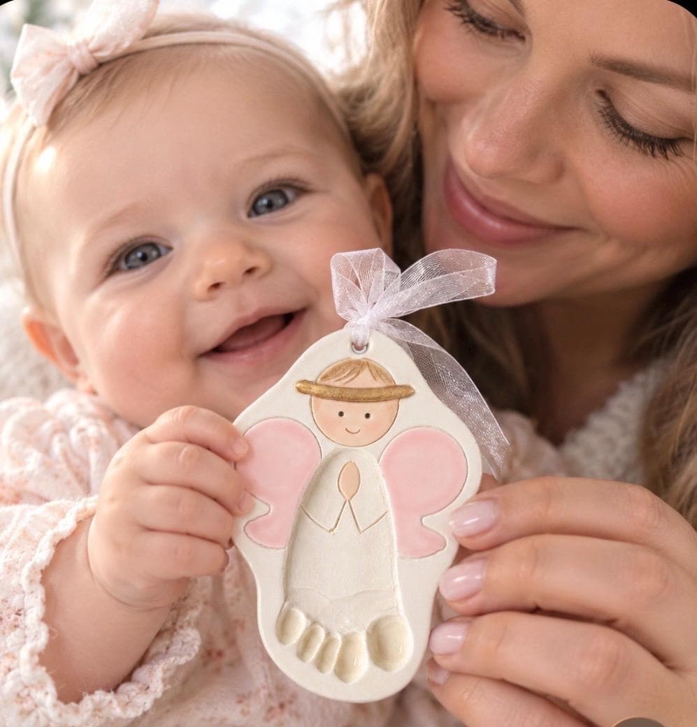 Baby Girl or Boy Gift Ornament Newborn Personalized Heirloom Baby Ornament Footprint New Mom Gift Ceramic Footprint Angel Ornament