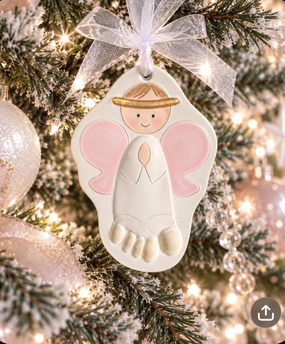Baby Girl or Boy Gift Ornament Newborn Personalized Heirloom Baby Ornament Footprint New Mom Gift Ceramic Footprint Angel Ornament, view 12