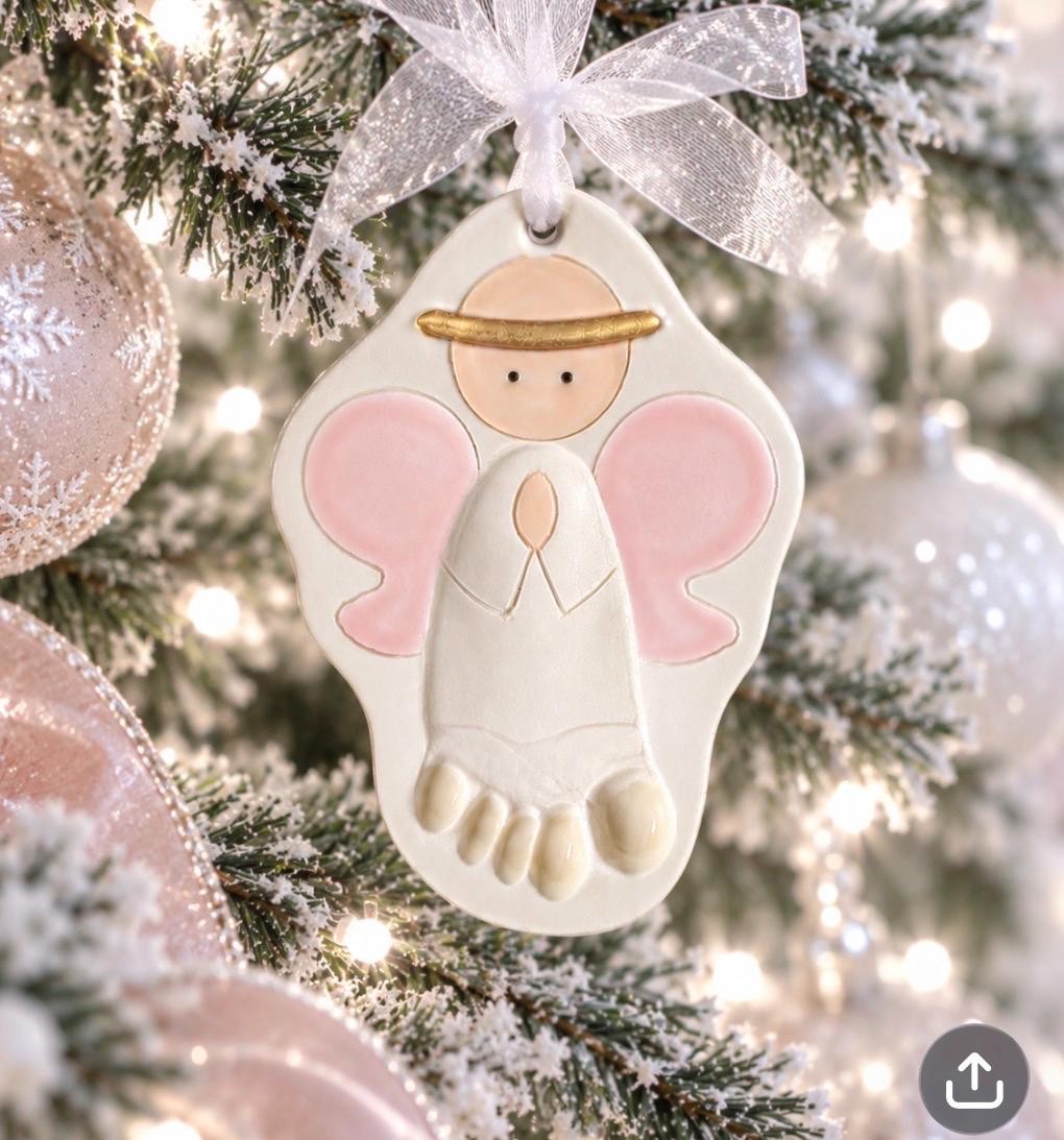 Baby Girl or Boy Gift Ornament Newborn Personalized Heirloom Baby Ornament Footprint New Mom Gift Ceramic Footprint Angel Ornament, view 13