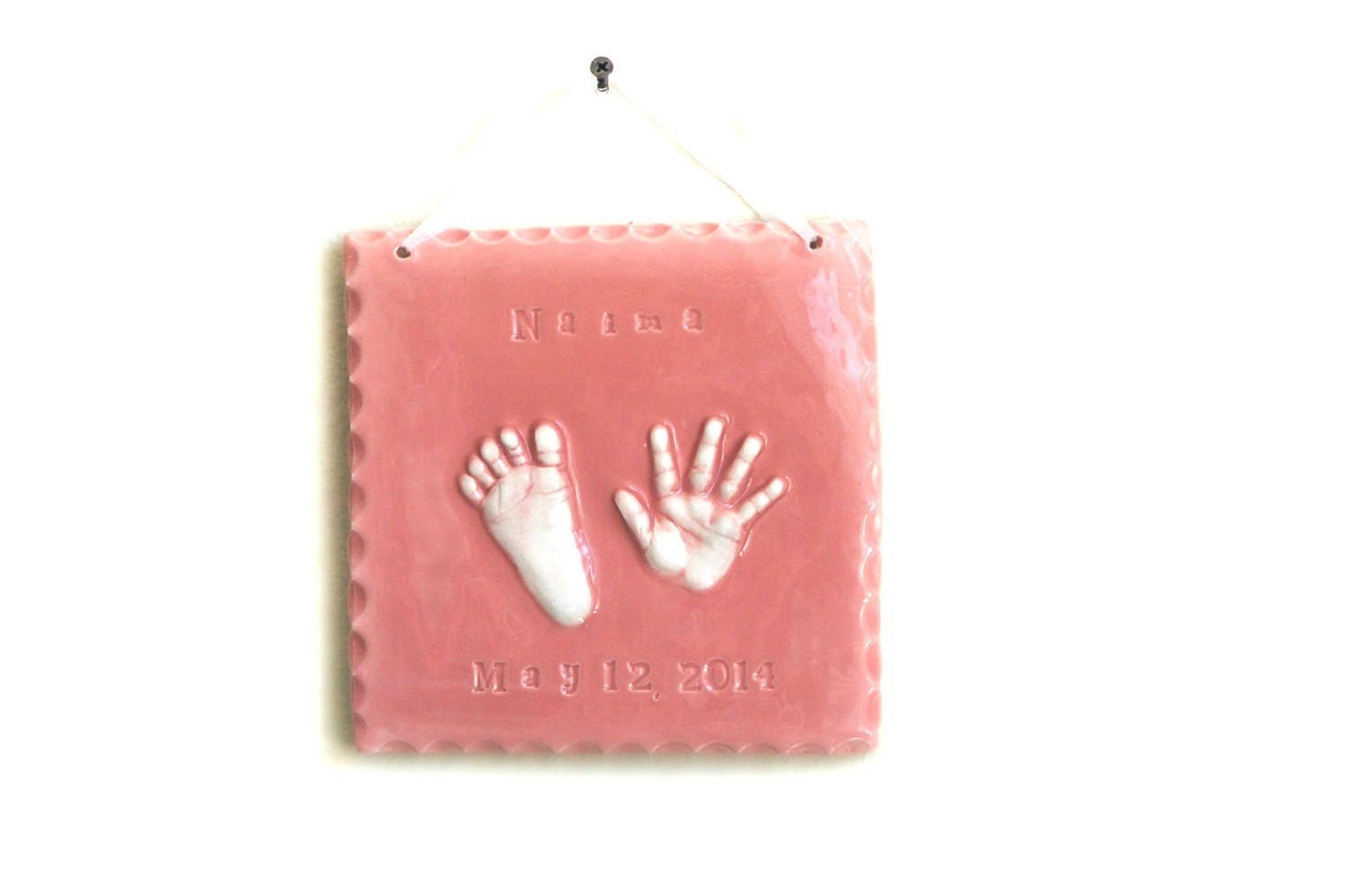 Custom baby keepsake , Heirloom Baby Gift, Ceramic Hand and Footprint, Clay Handprints, view 10
