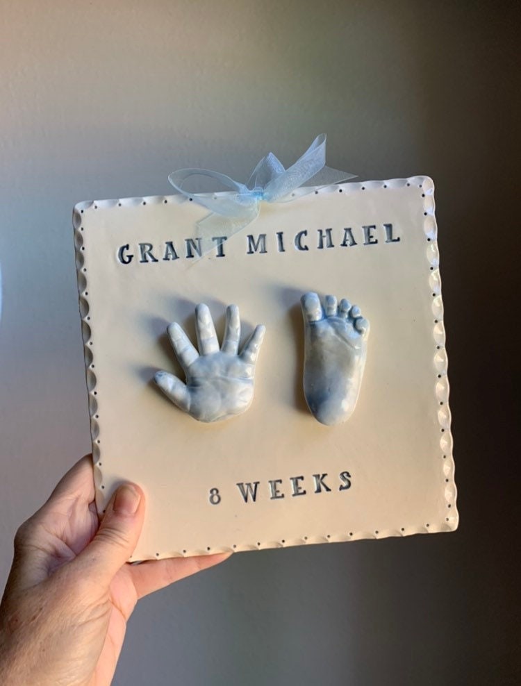 Custom baby keepsake , Heirloom Baby Gift, Ceramic Hand and Footprint, Clay Handprints, view 12