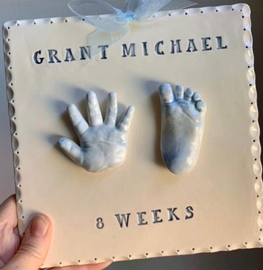 Custom baby keepsake , Heirloom Baby Gift, Ceramic Hand and Footprint, Clay Handprints, view 13