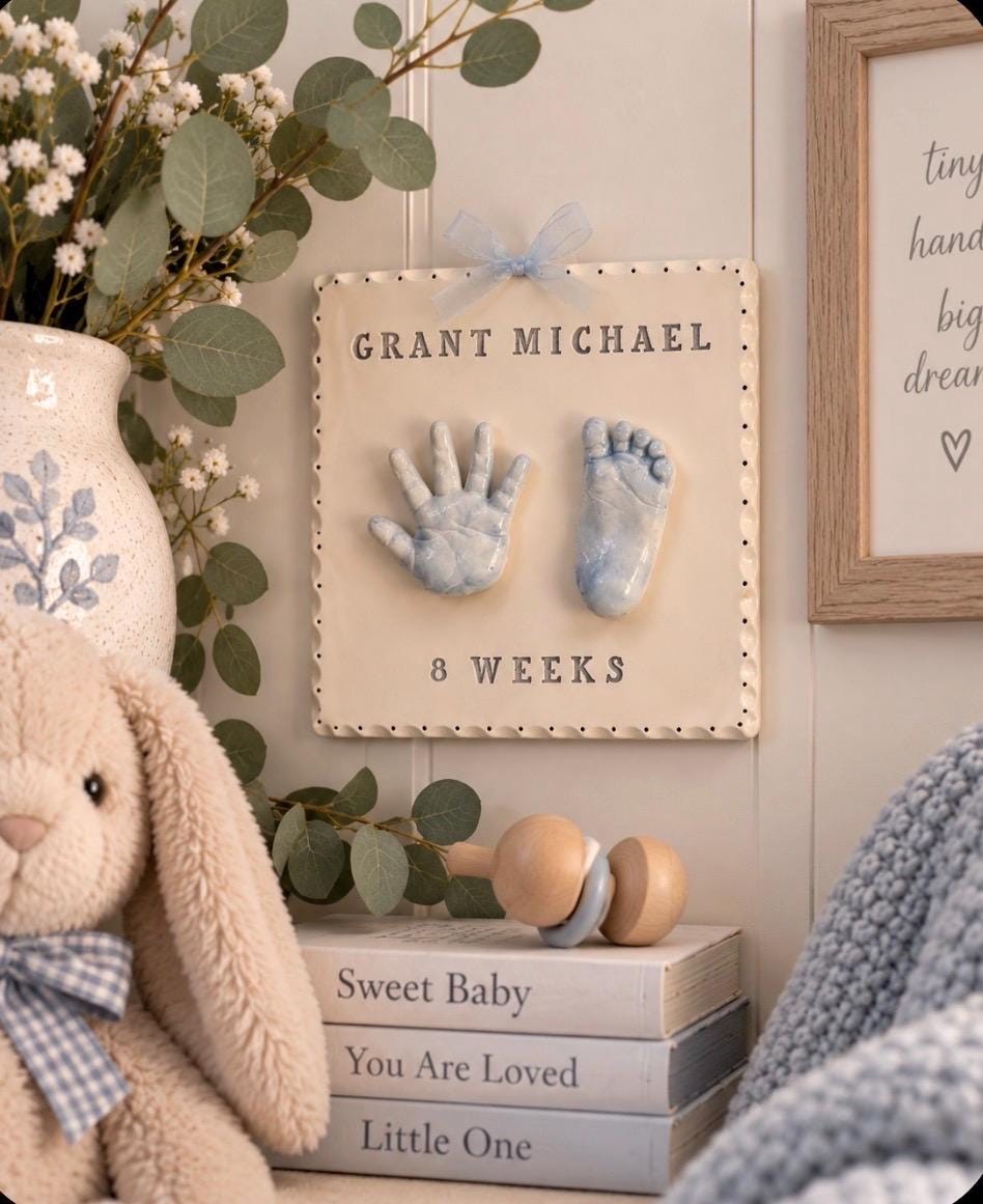 Custom baby keepsake , Heirloom Baby Gift, Ceramic Hand and Footprint, Clay Handprints, view 16