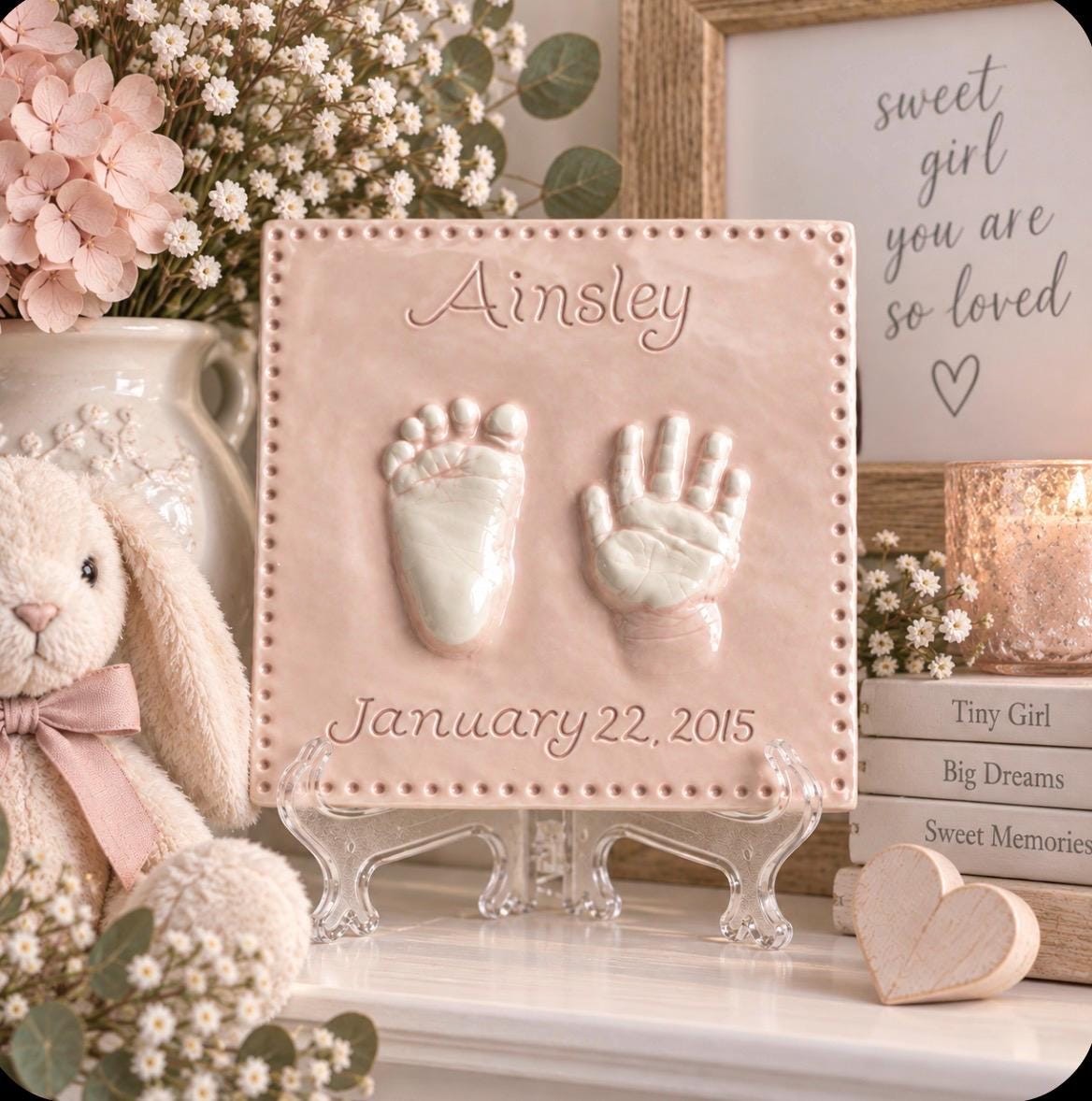 Custom baby keepsake , Heirloom Baby Gift, Ceramic Hand and Footprint, Clay Handprints, view 17
