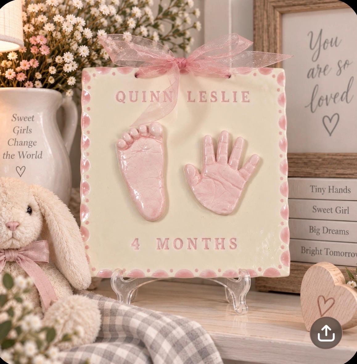 Custom baby keepsake , Heirloom Baby Gift, Ceramic Hand and Footprint, Clay Handprints, view 3