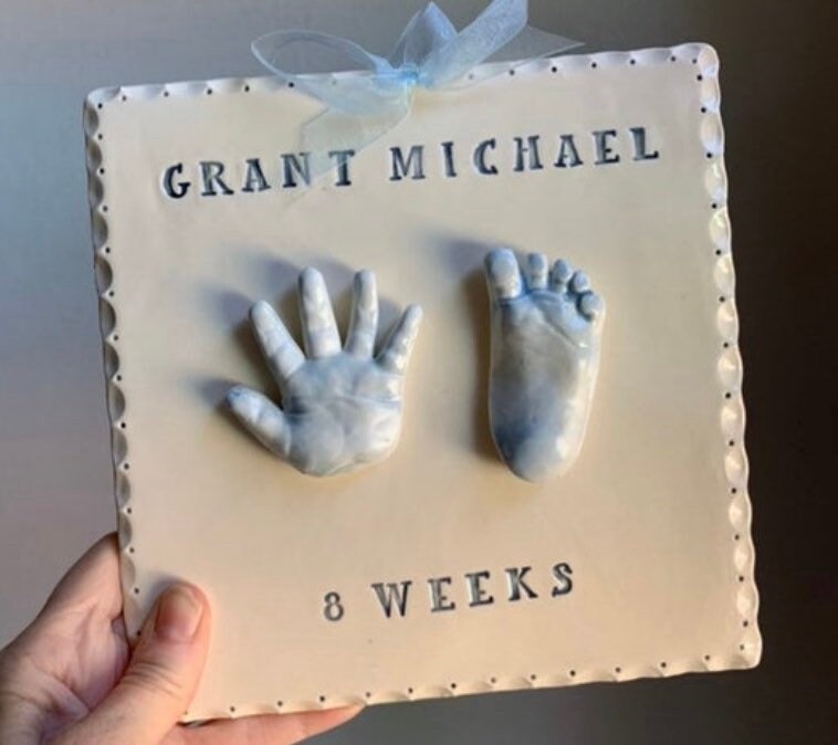 Custom baby keepsake , Heirloom Baby Gift, Ceramic Hand and Footprint, Clay Handprints, view 4