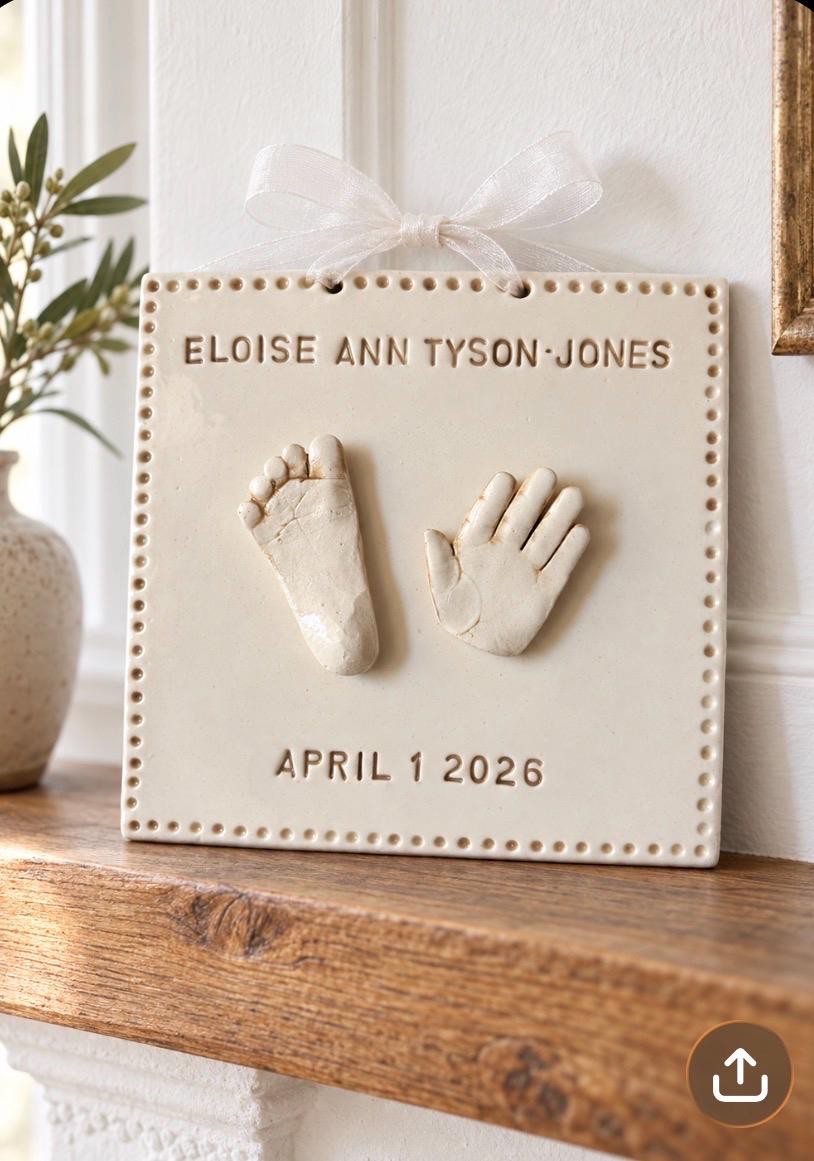 Custom baby keepsake , Heirloom Baby Gift, Ceramic Hand and Footprint, Clay Handprints, view 5