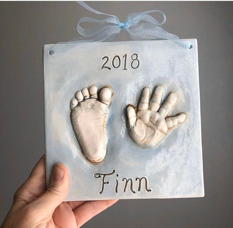 Custom baby keepsake , Heirloom Baby Gift, Ceramic Hand and Footprint, Clay Handprints, view 9