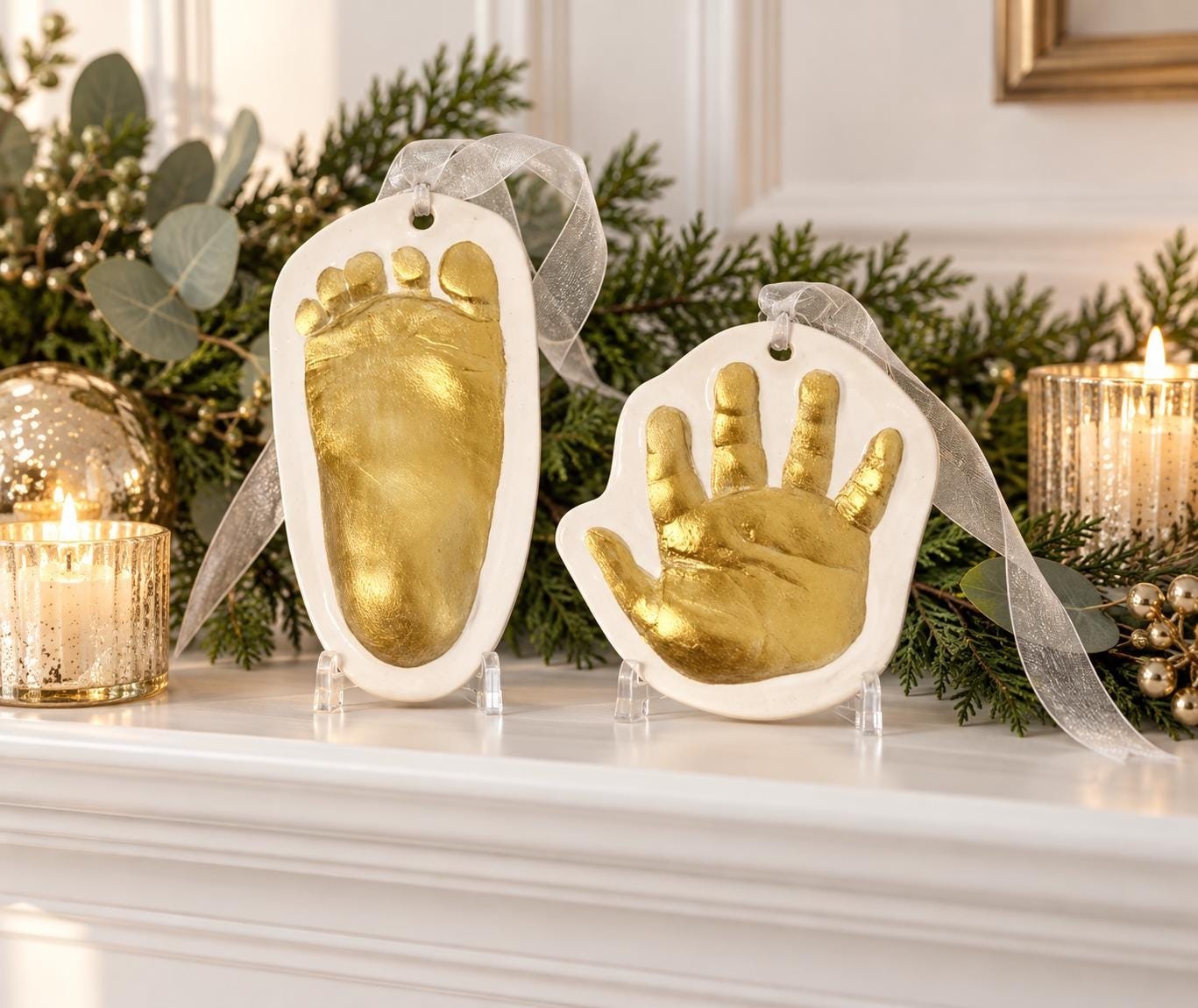 Hand and foot Ornament , Christmas in July, Custom Handprint Ornament Keepsake, Footprint Mold, Baby Ornament Gift