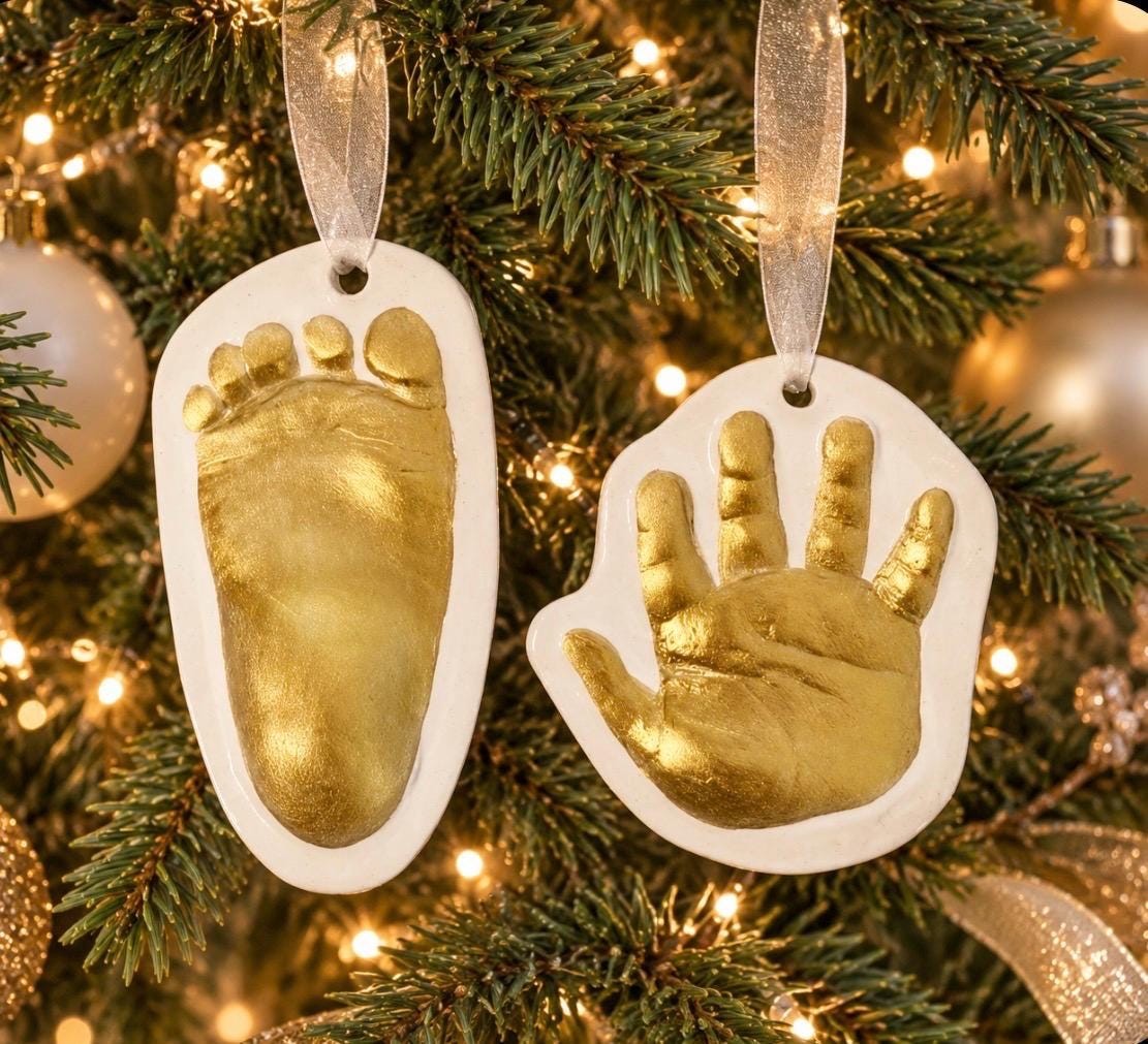 Hand and foot Ornament , Christmas in July, Custom Handprint Ornament Keepsake, Footprint Mold, Baby Ornament Gift, view 12