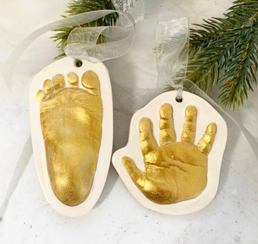 Hand and foot Ornament , Christmas in July, Custom Handprint Ornament Keepsake, Footprint Mold, Baby Ornament Gift, view 2