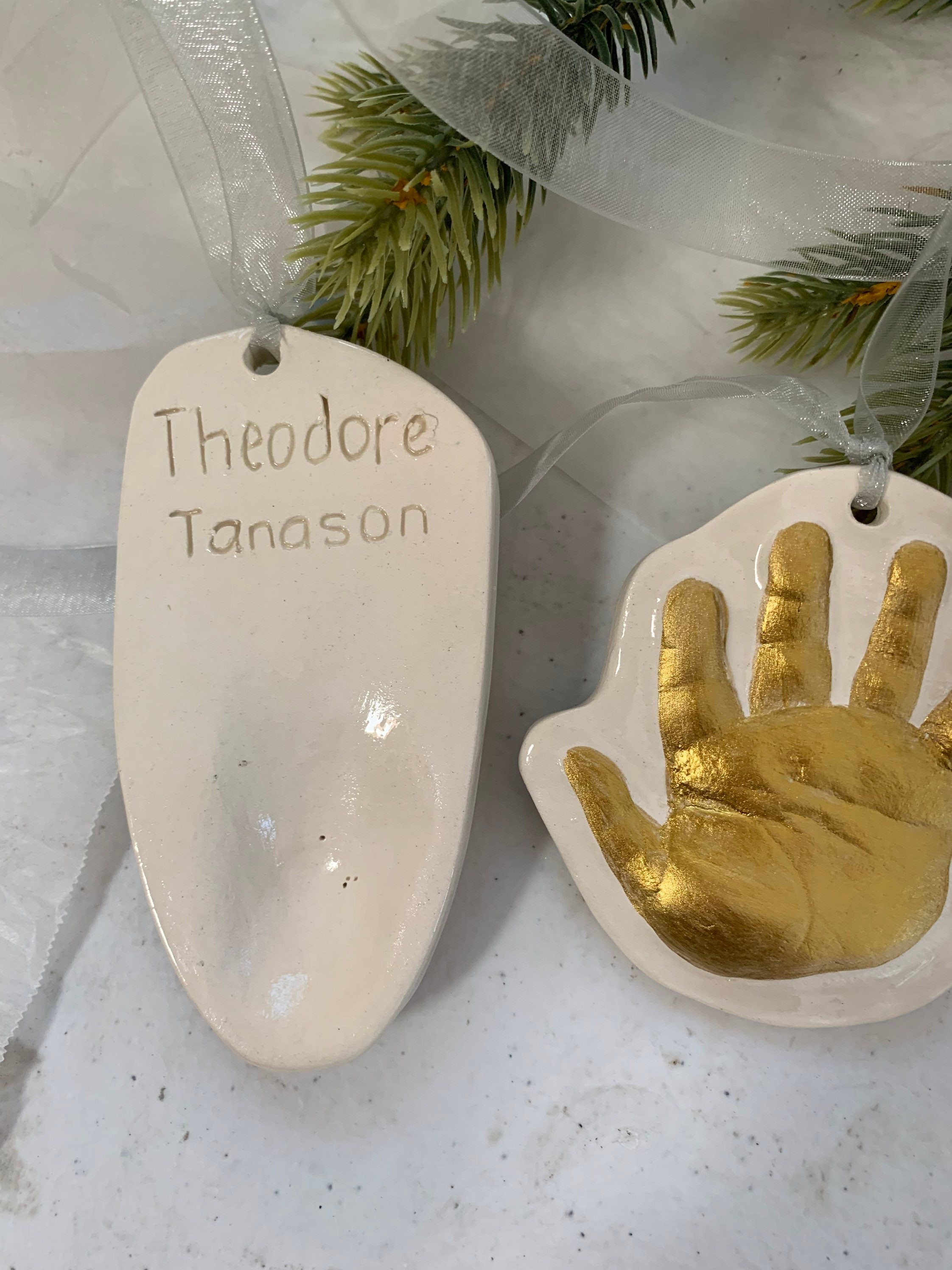 Hand and foot Ornament , Christmas in July, Custom Handprint Ornament Keepsake, Footprint Mold, Baby Ornament Gift, view 9